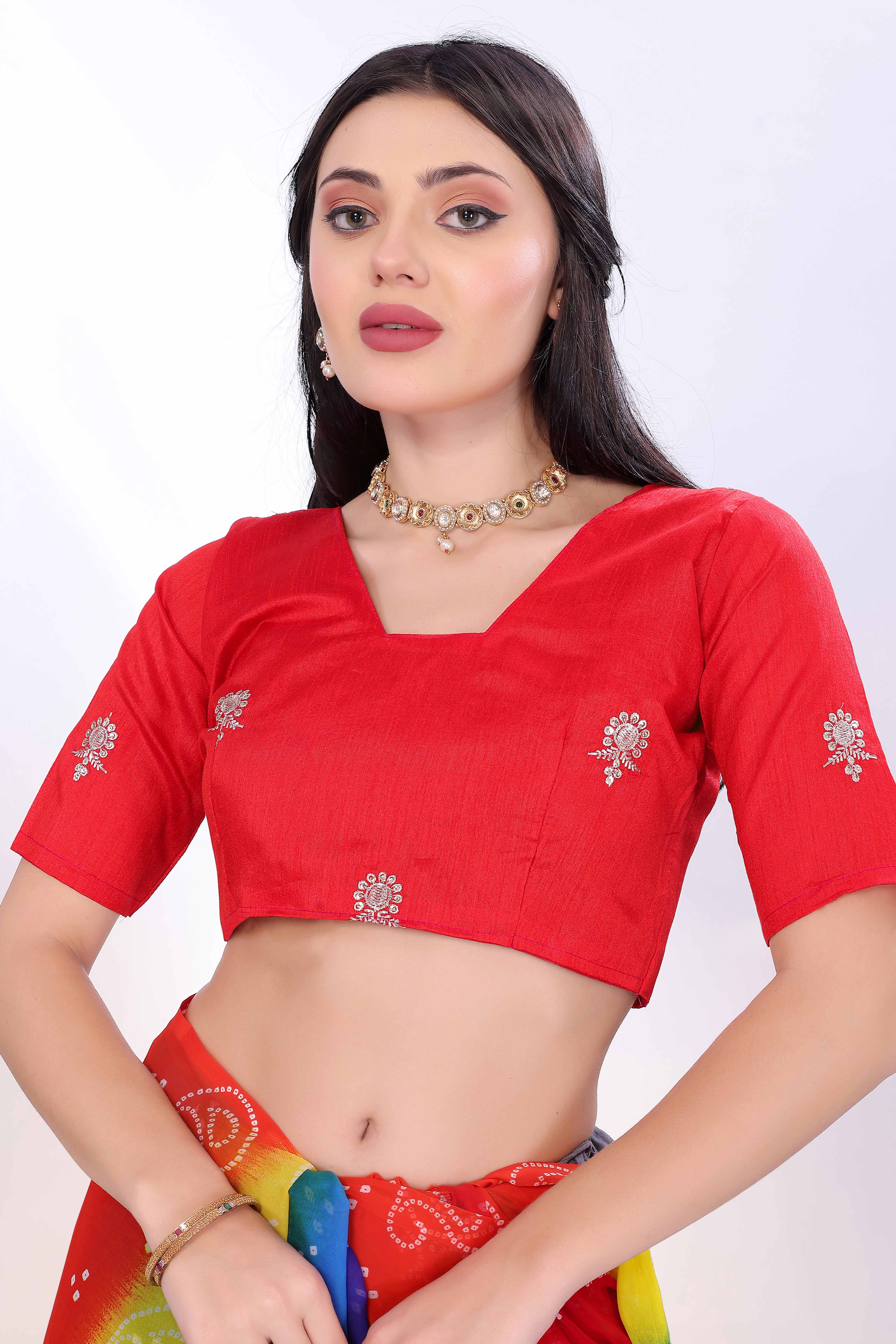 Multicolor Georgette Saree Showcasing Bandhani Print & Delicate Floral Sequins Embroidery