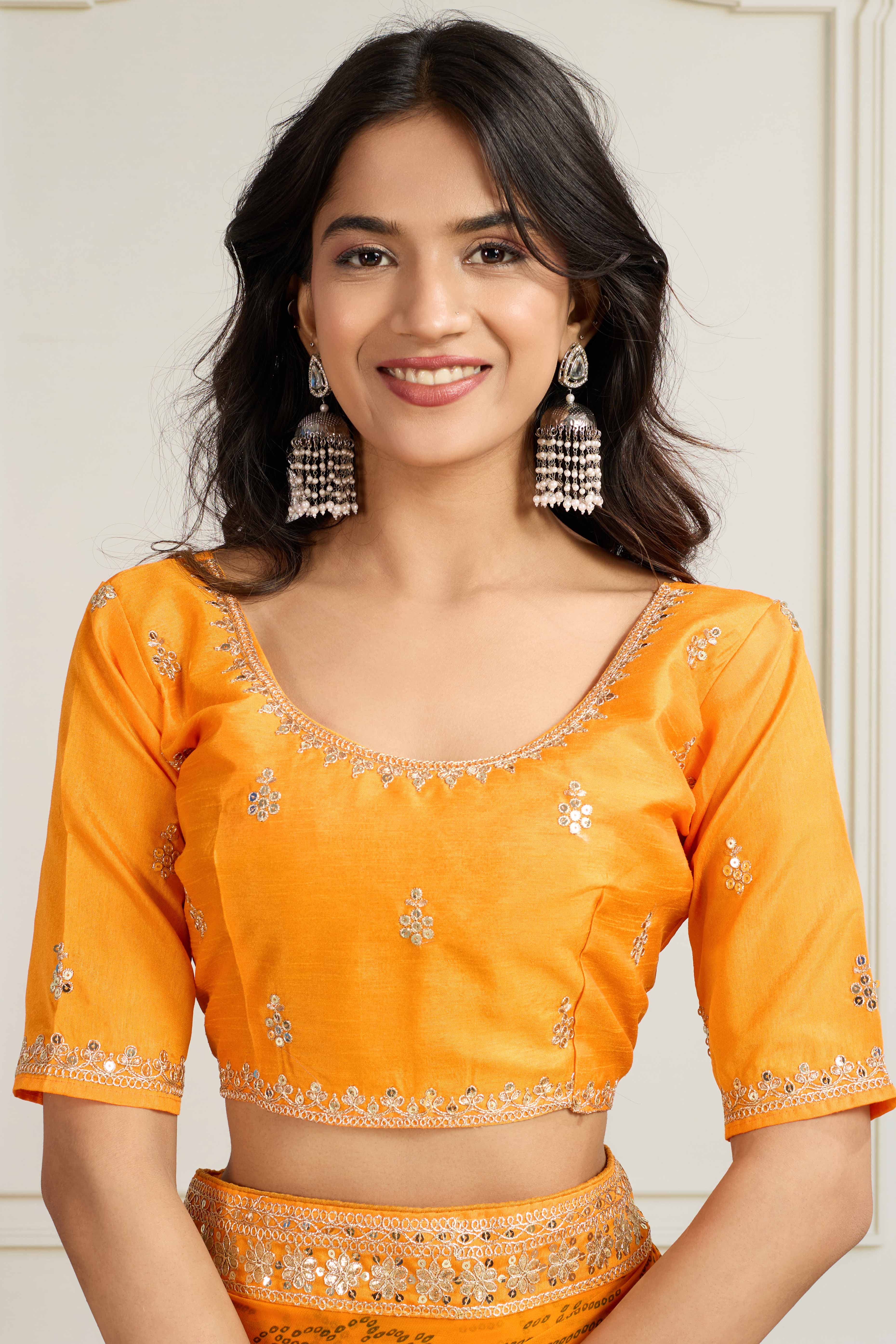 Mustard Bandhani Digital Printed Georgette Saree Enhanced With Cording Embroidered Border