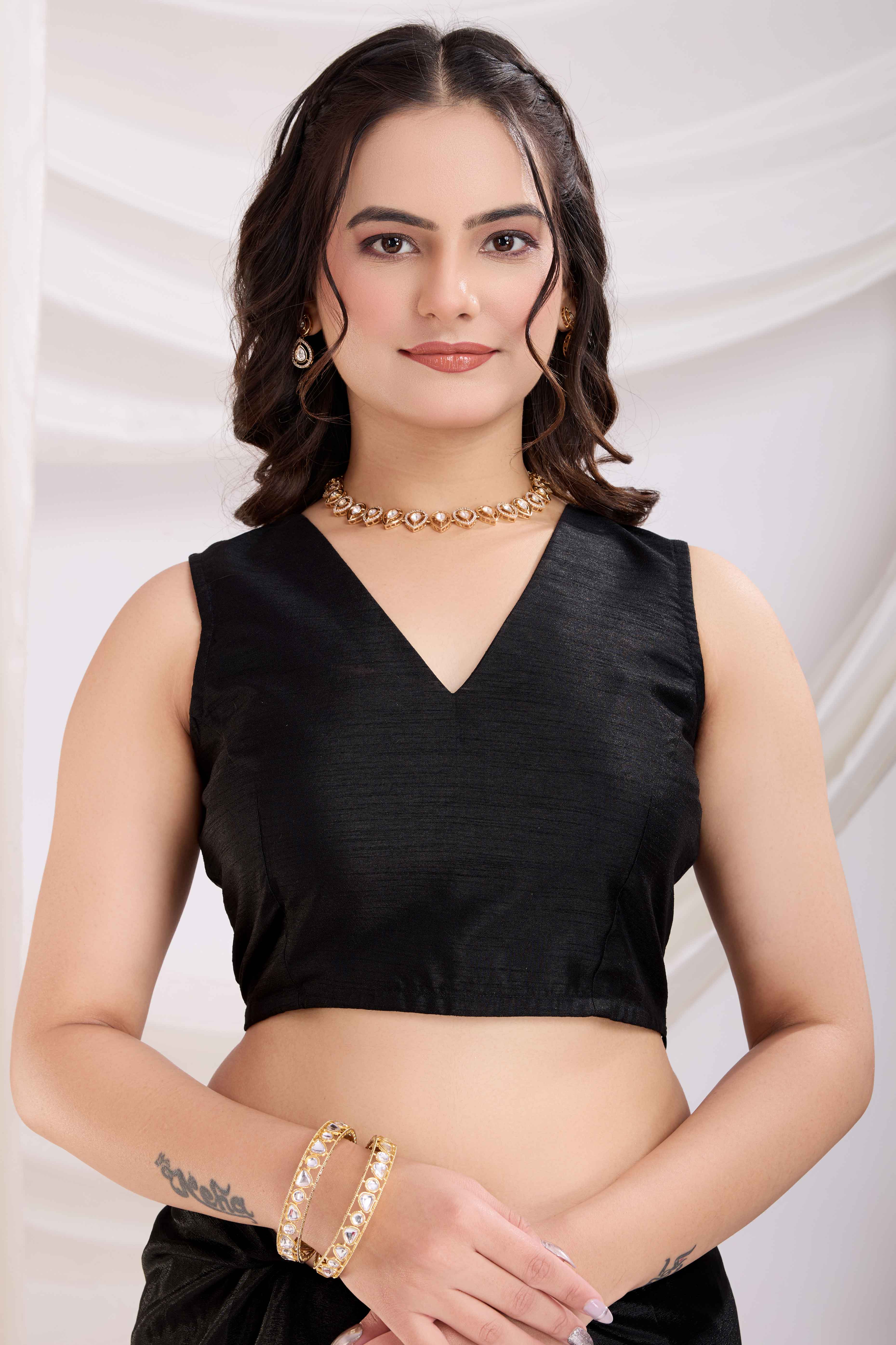 Black Saree In Chinon Silk Featuring Delicate Floral Embroidery & Sparkling Sequins