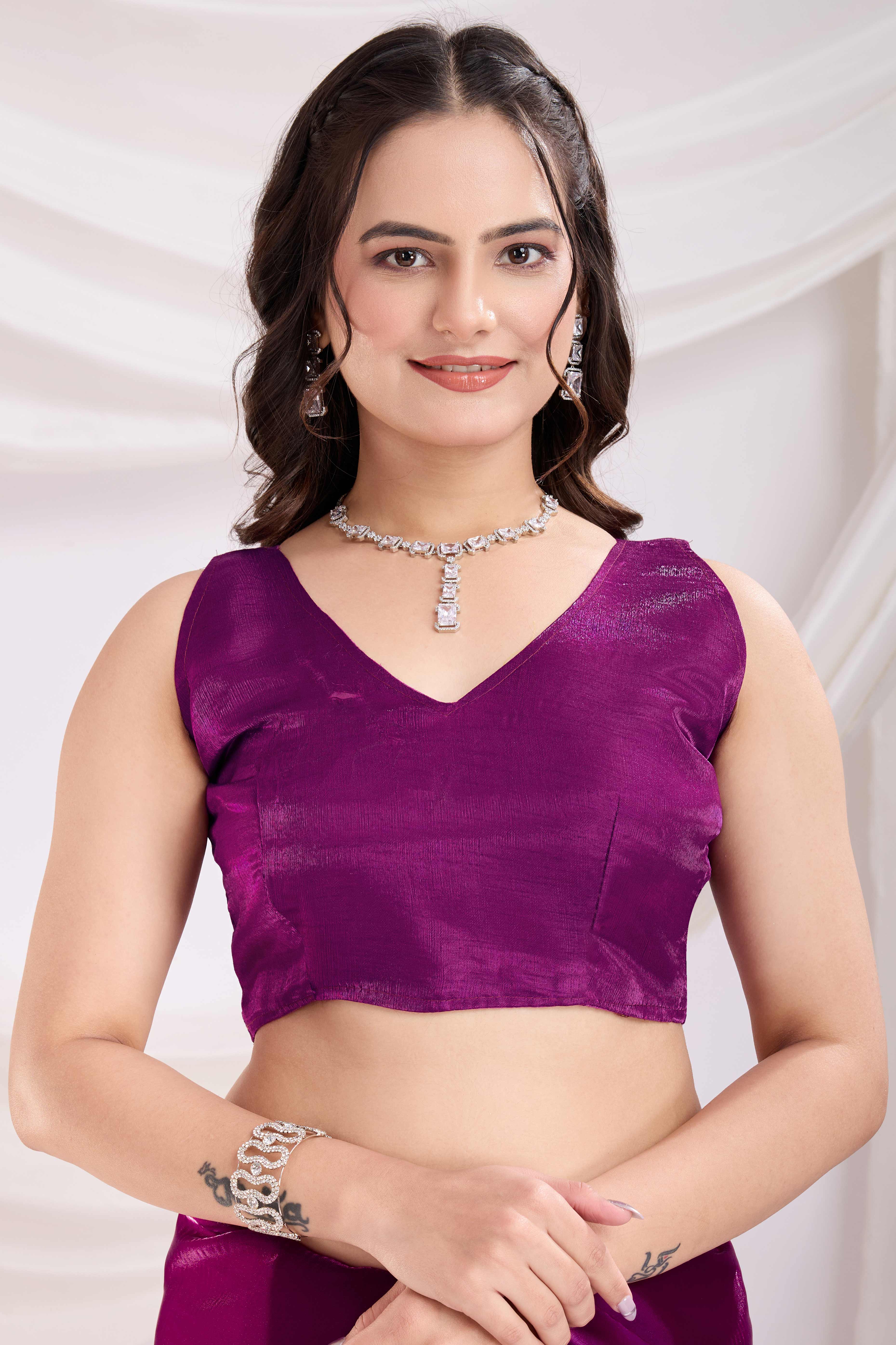 Purple Saree With Exquisite Floral Sequins Embroidery On Luxe Jimmy Choo Silk Blend