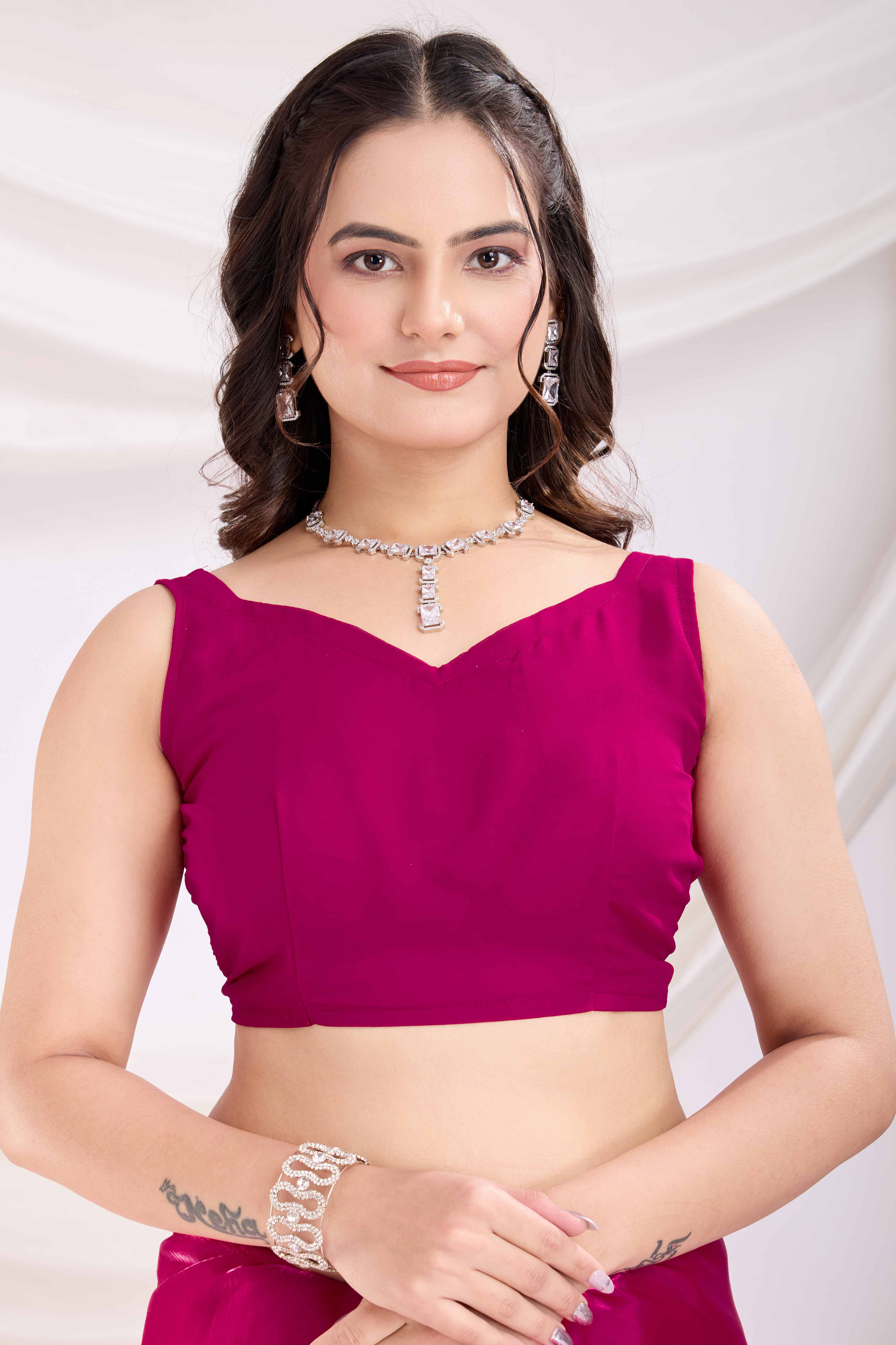 Rani Pink Saree With Exquisite Floral Sequins Embroidery On Luxe Jimmy Choo Silk Blend