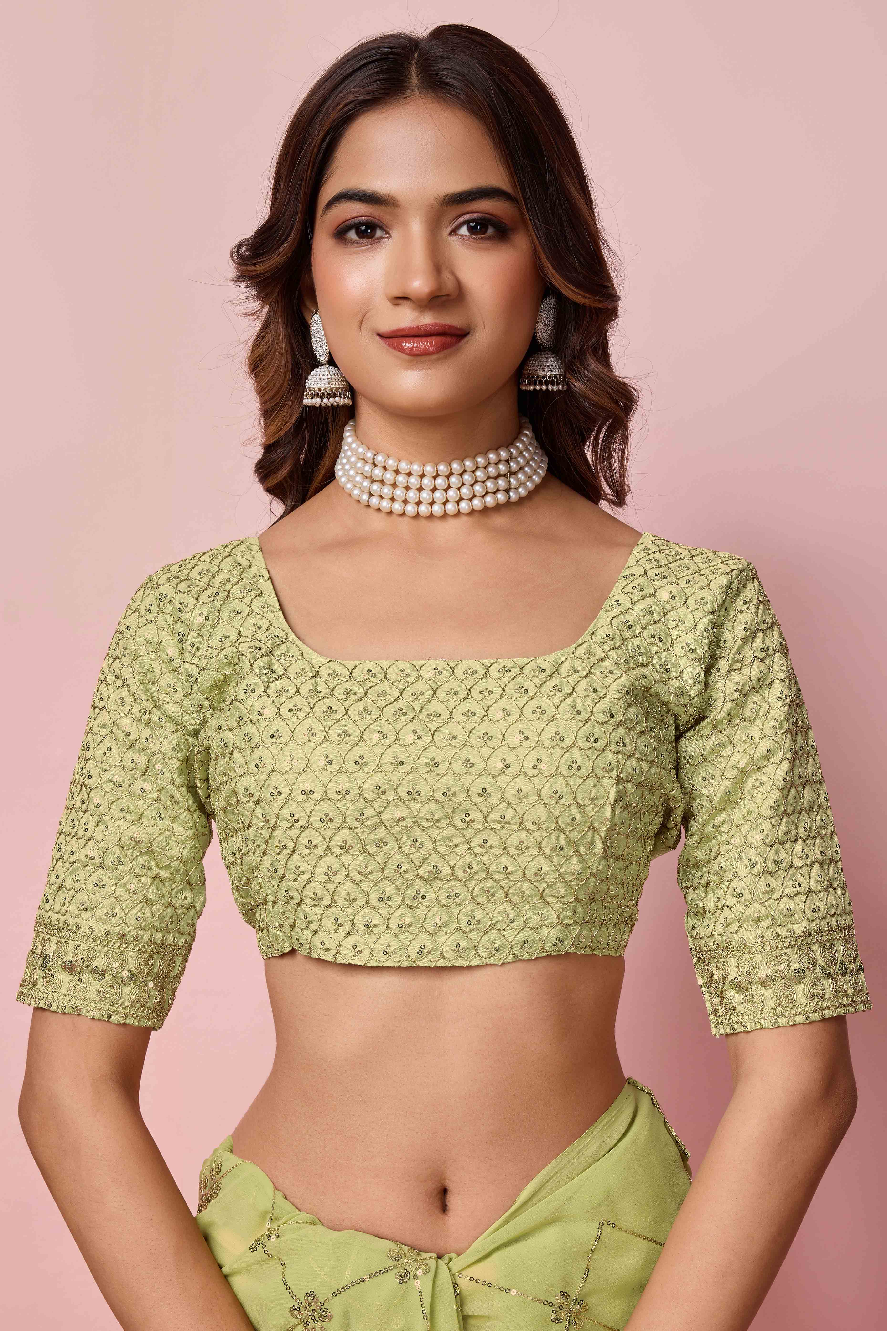 Green Sequins Embroidered Georgette Saree