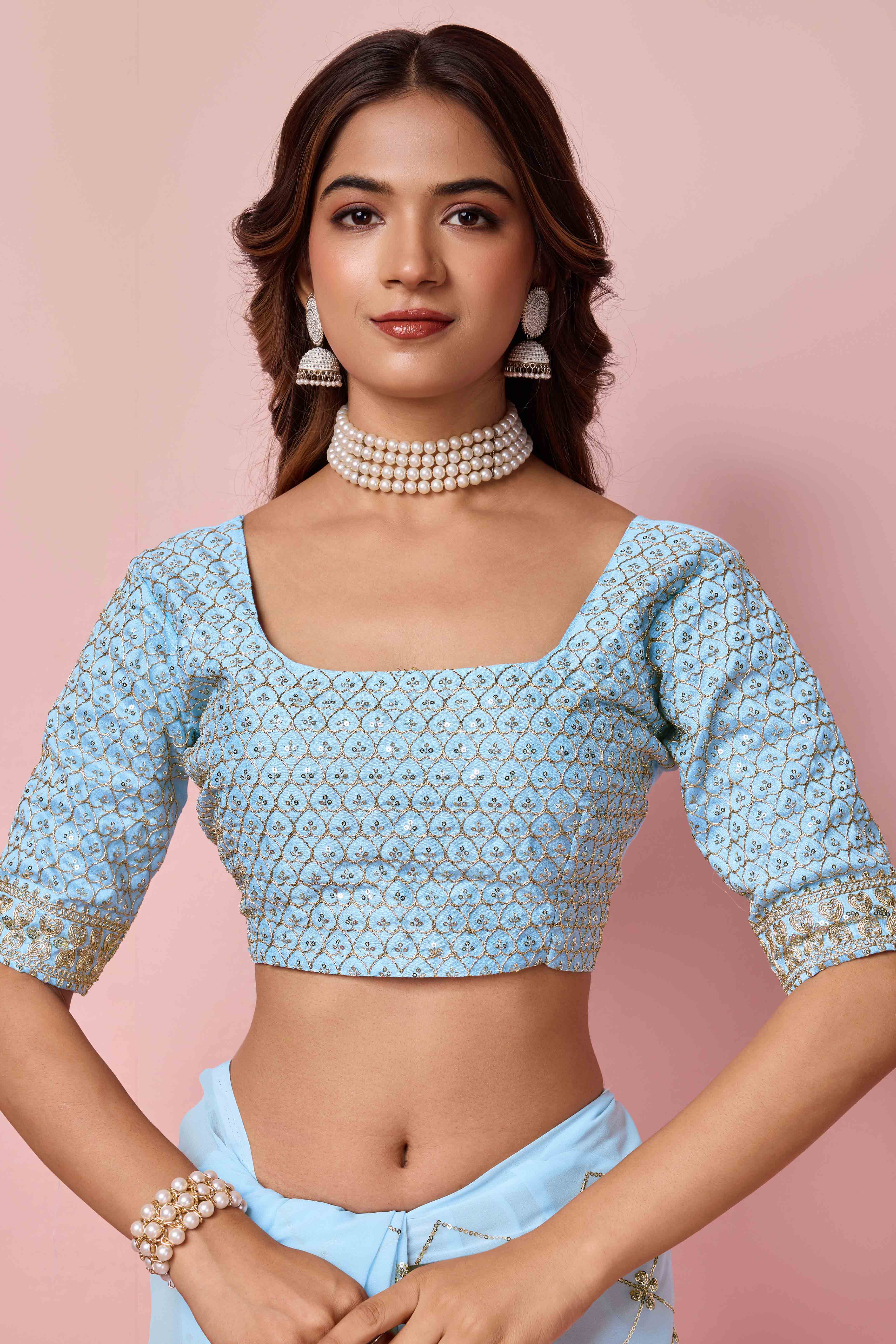 Blue Sequins Embroidered Georgette Saree