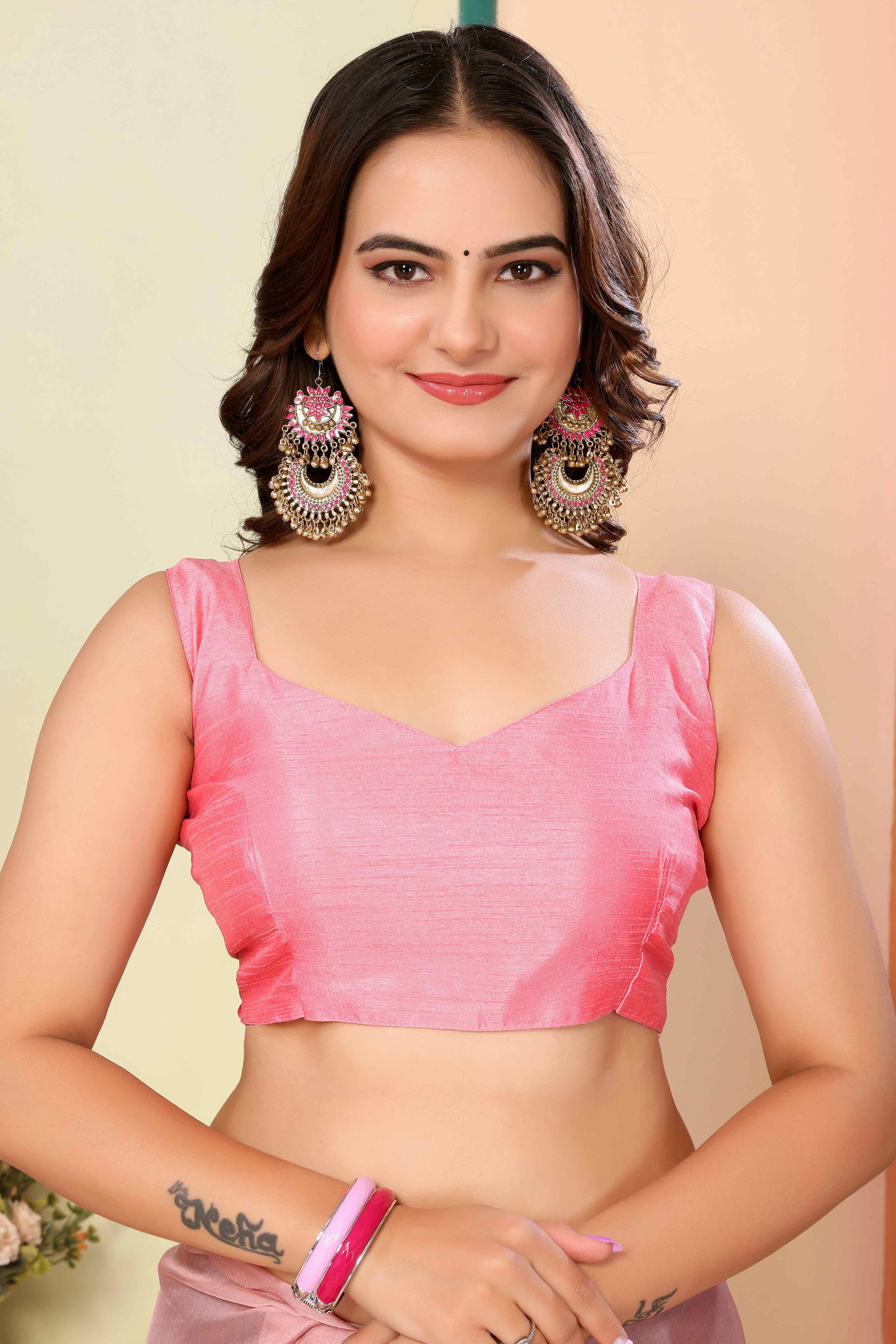 Pink Floral Embroidered Organza Saree
