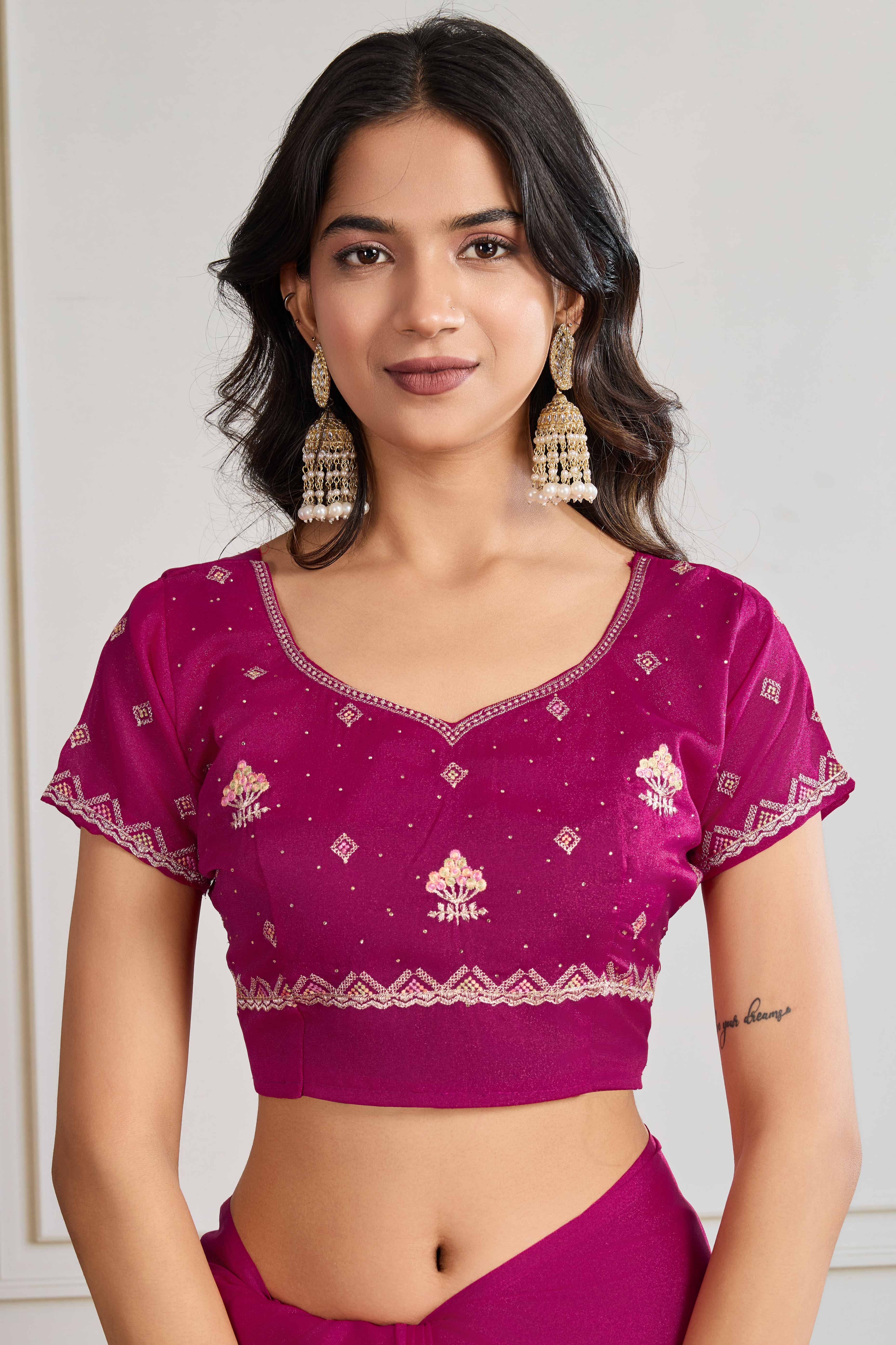 Pink Georgette Saree Featuring Embroidered and Stone Work
