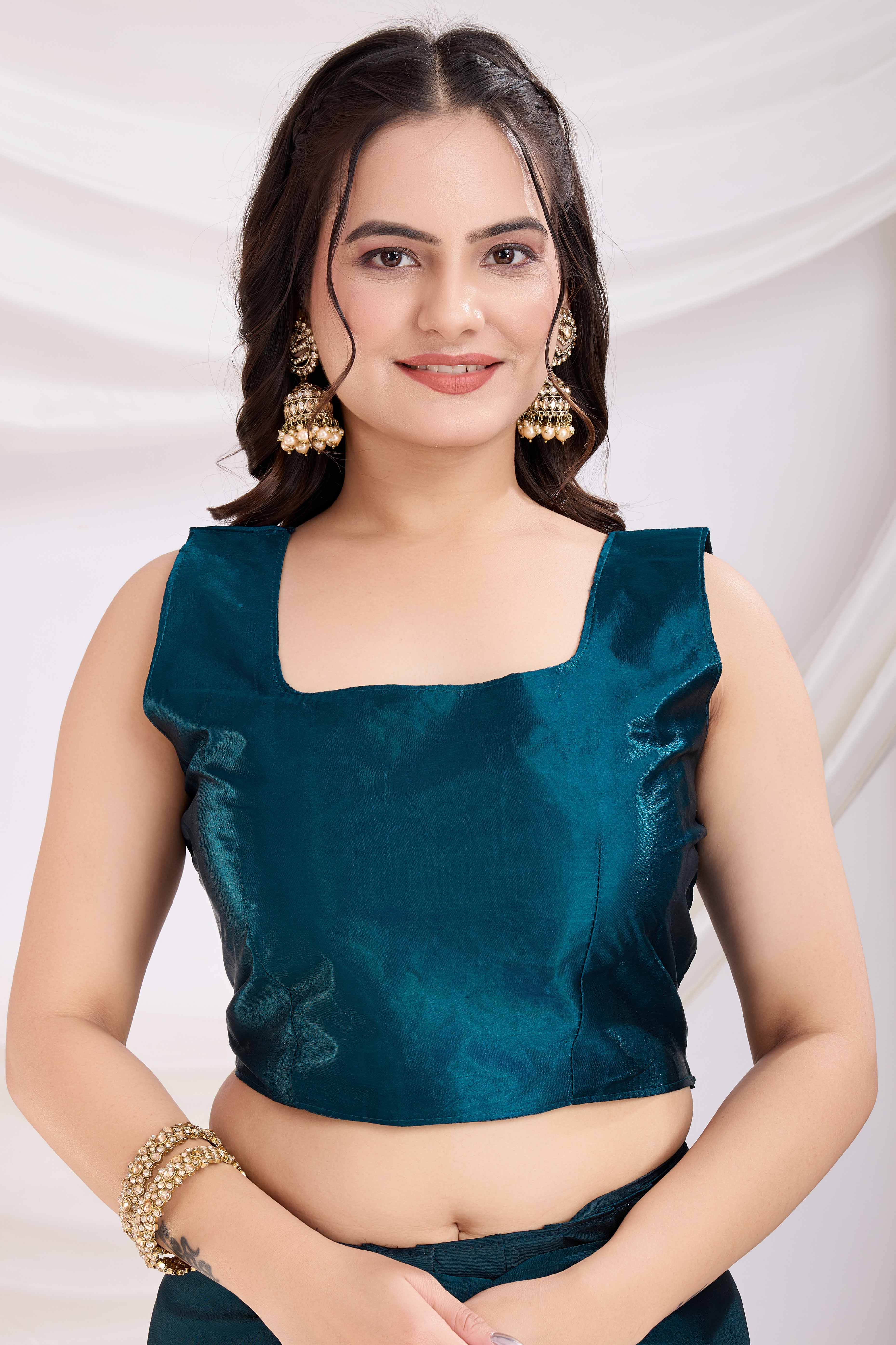 Morpich Blue Floral Swarovski Work Rangoli Art Silk Ready To Wear Saree