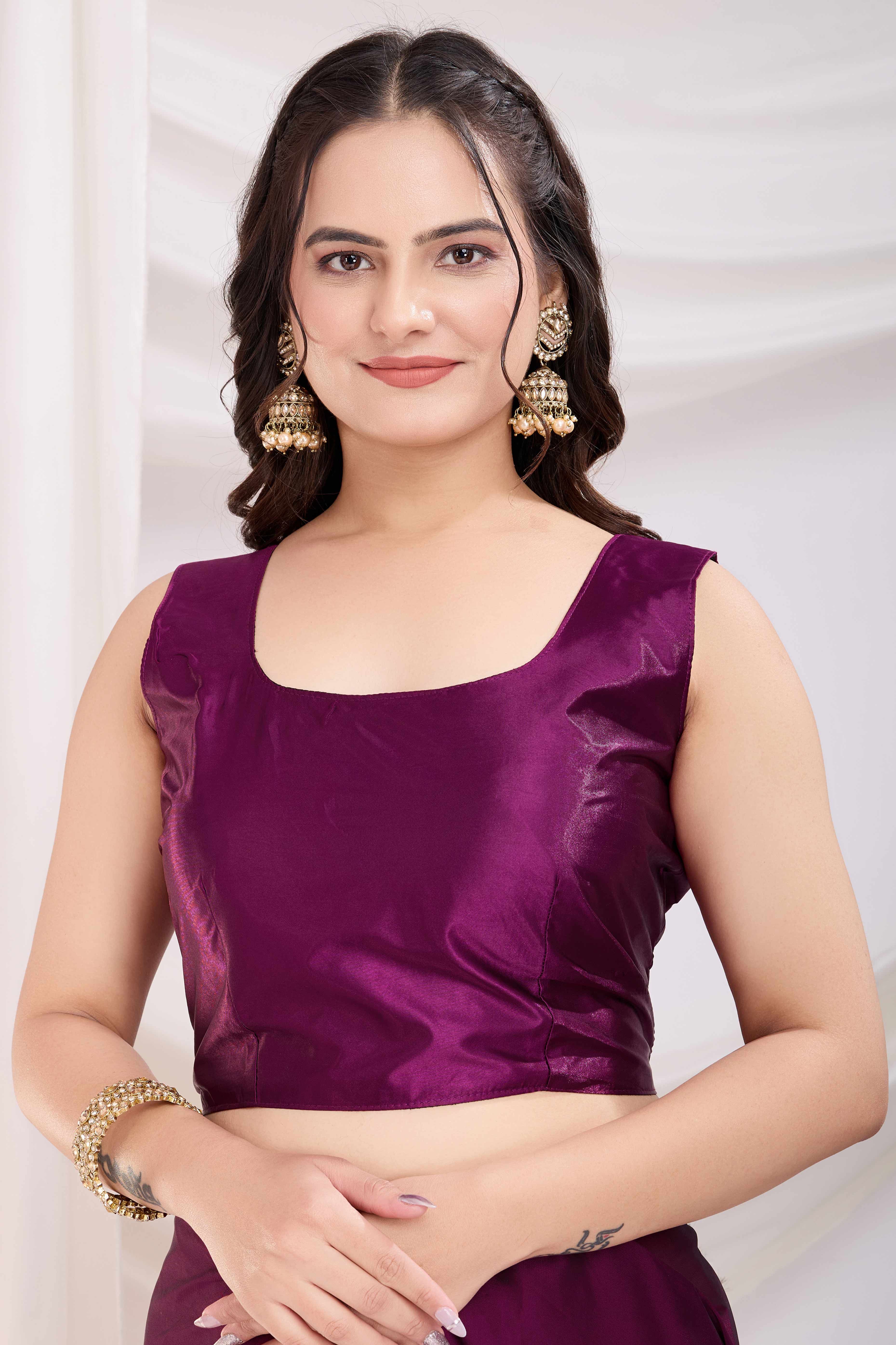 Purple Floral Swarovski Work Rangoli Art Silk Ready To Wear Saree