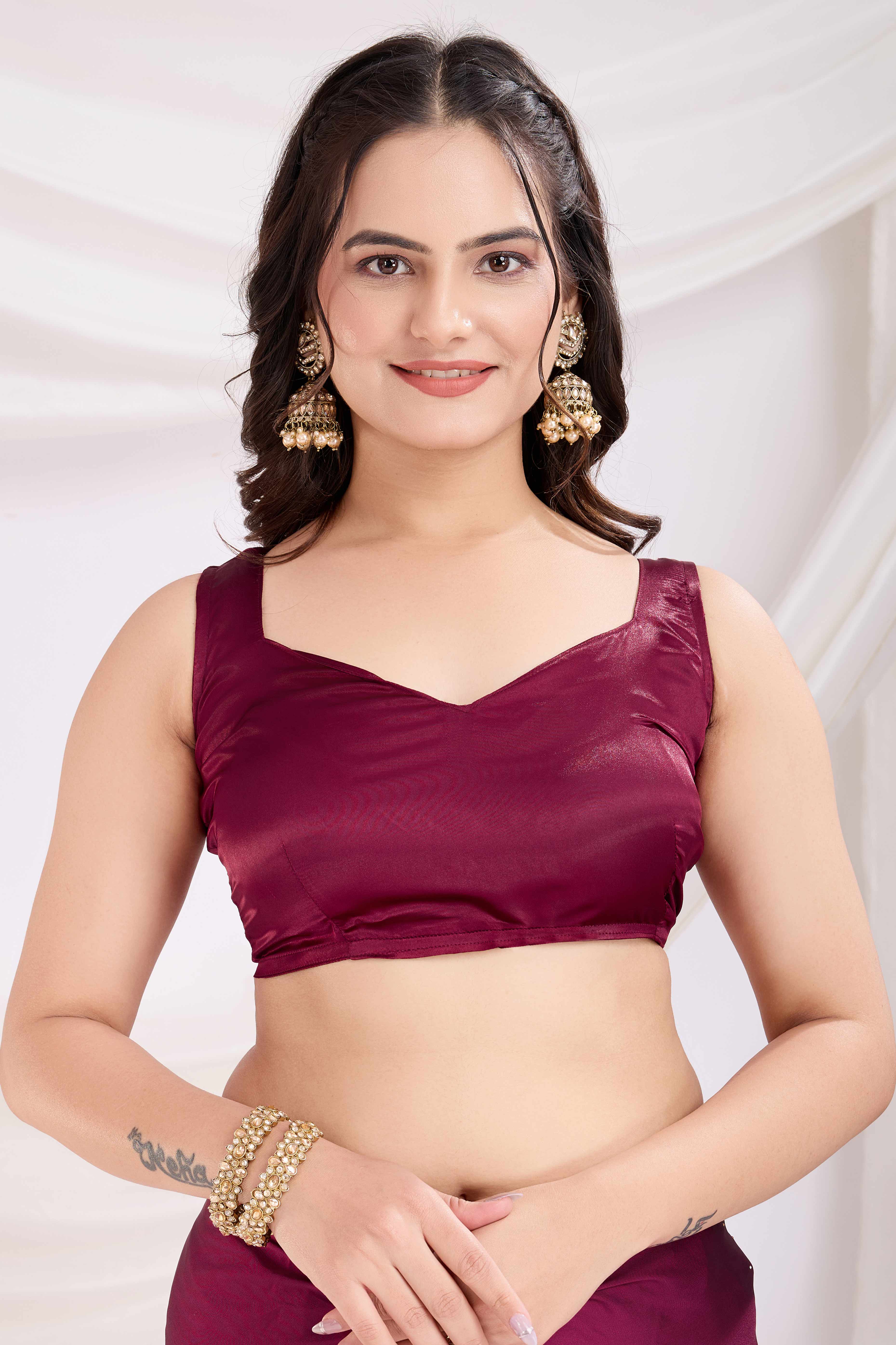 Wine Floral Swarovski Work Rangoli Art Silk Ready To Wear Saree