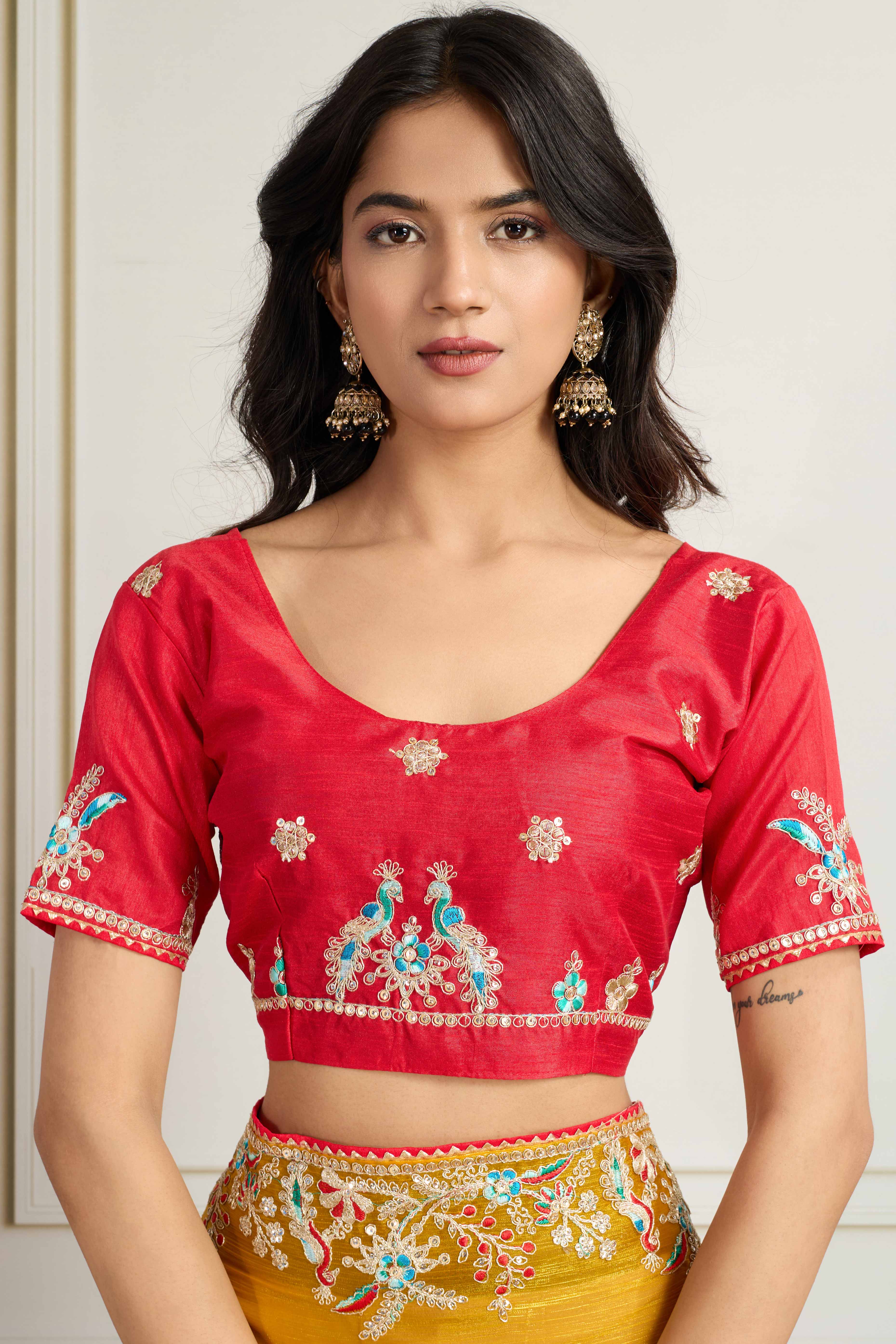 Mustard Fancy Chiffon Partywear Saree with Intricate Sequins & Thread Embroidery