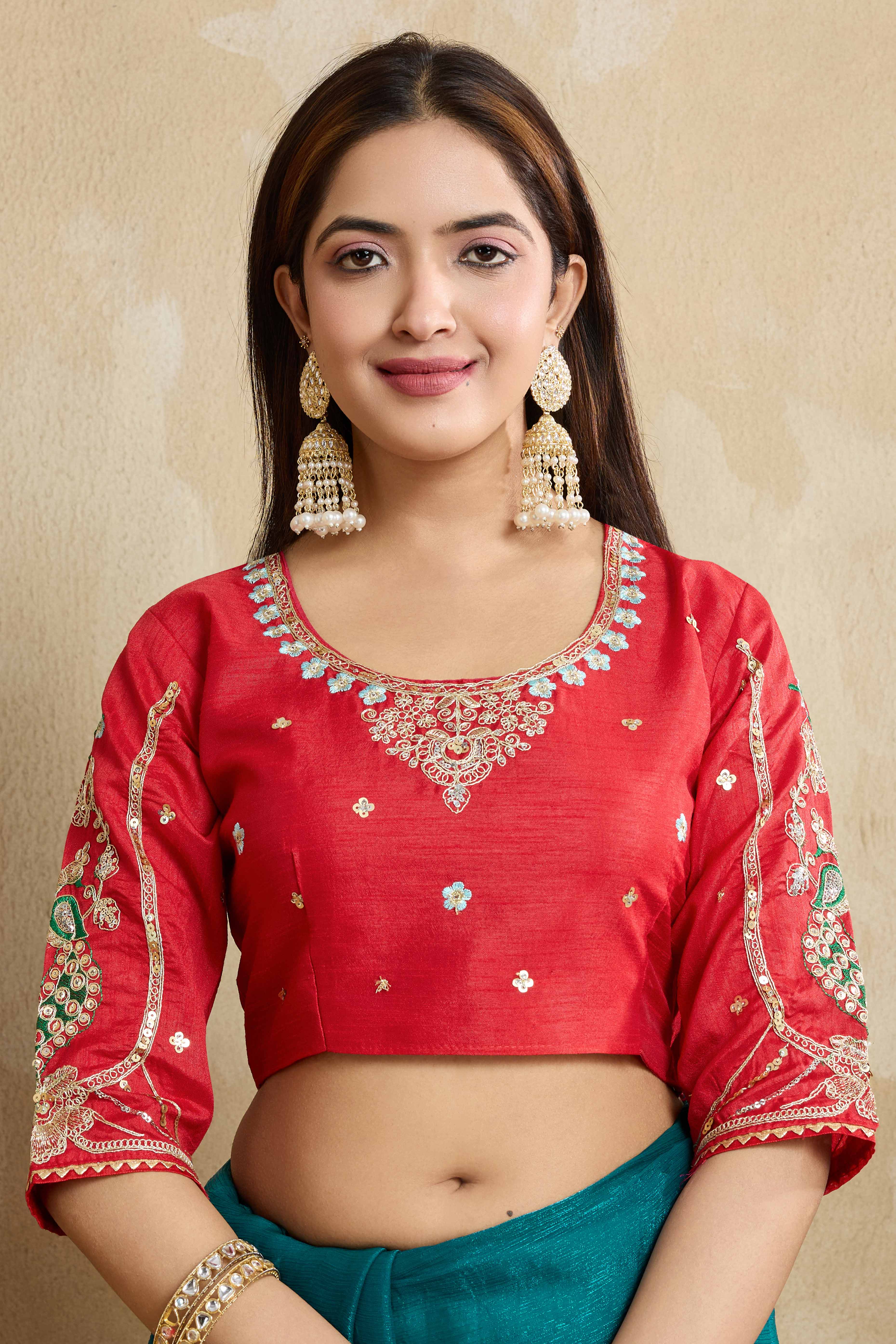 Rama Blue Chiffon Saree With intricate Floral Cording Embroidery & Shimmering Sequins Work