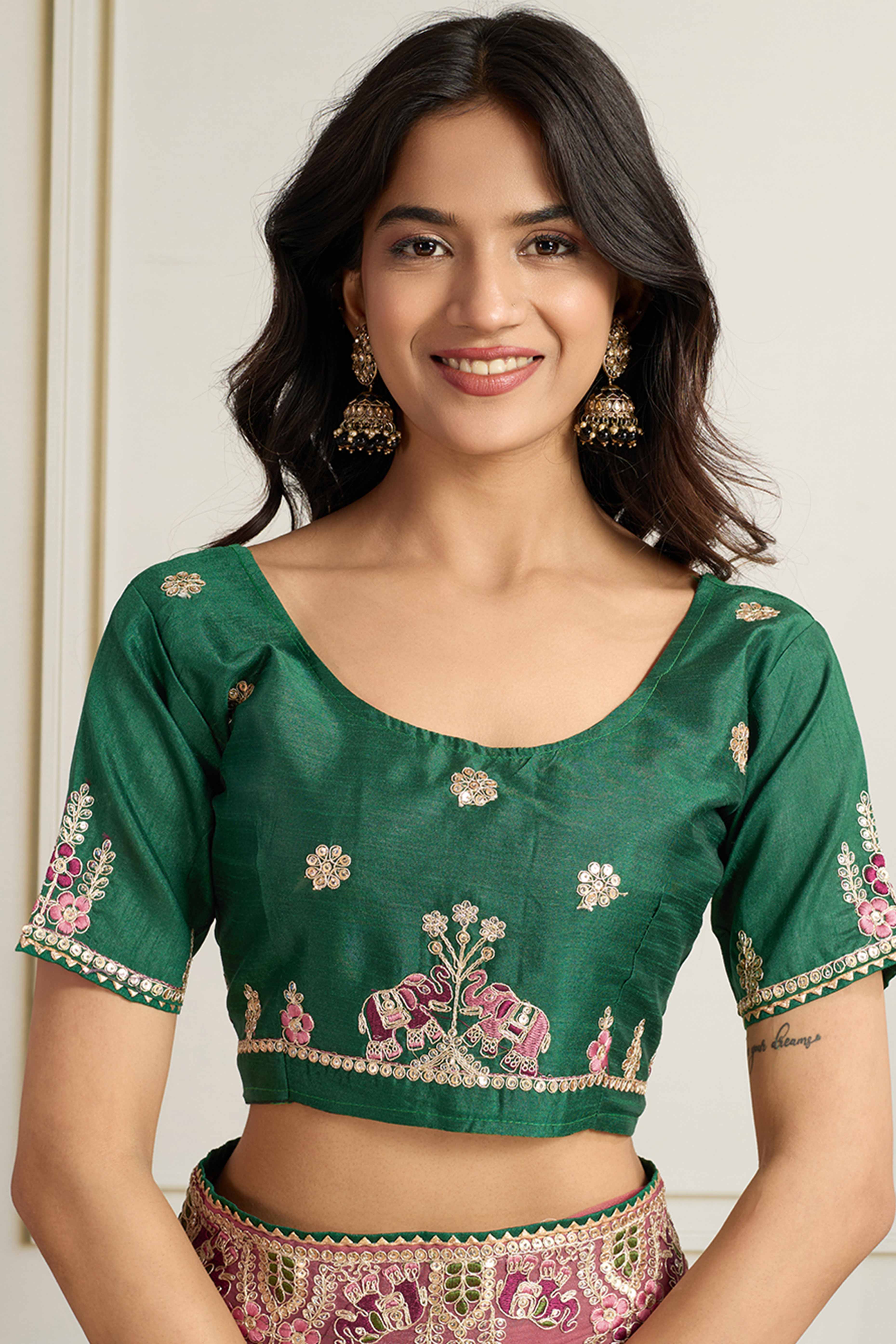 Dusty Rose Pink Georgette Saree Featuring Floral Cording Embroidery & Shimmering Sequins Work