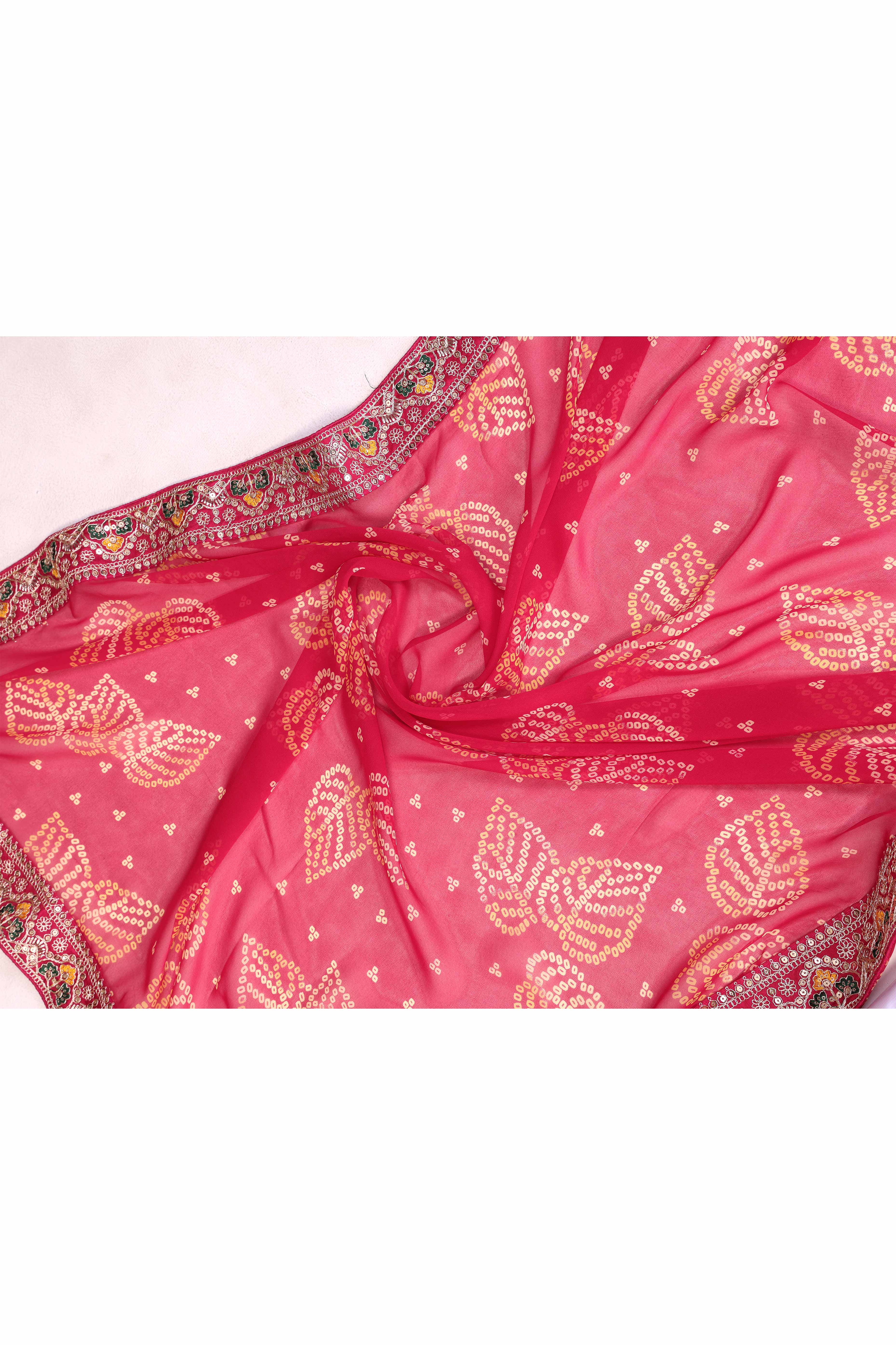 Pink Georgette Saree with Traditional Bandhani Print and Lace Accents