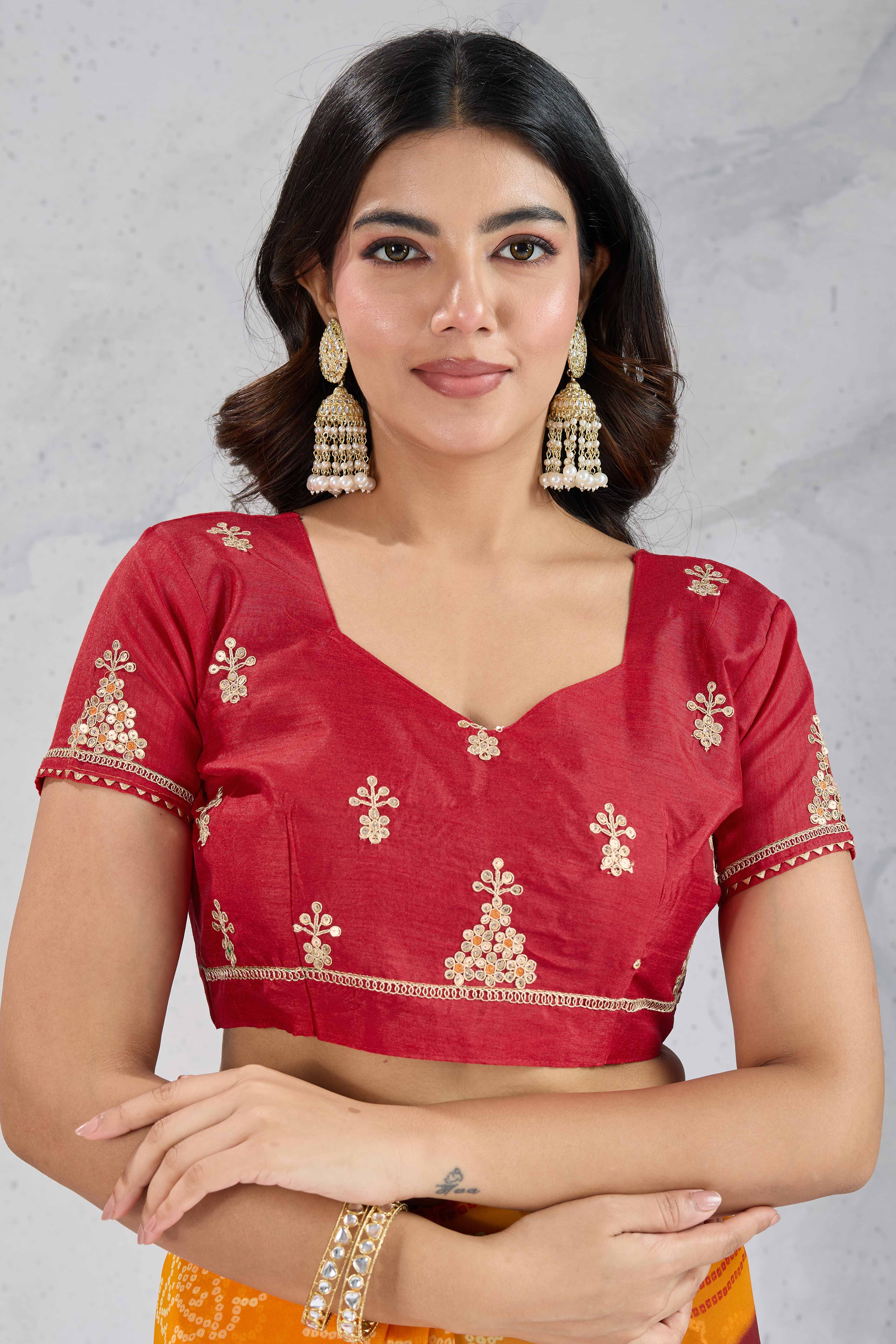 Traditional Bandhani Maroon Georgette Saree with Fine Embroidery
