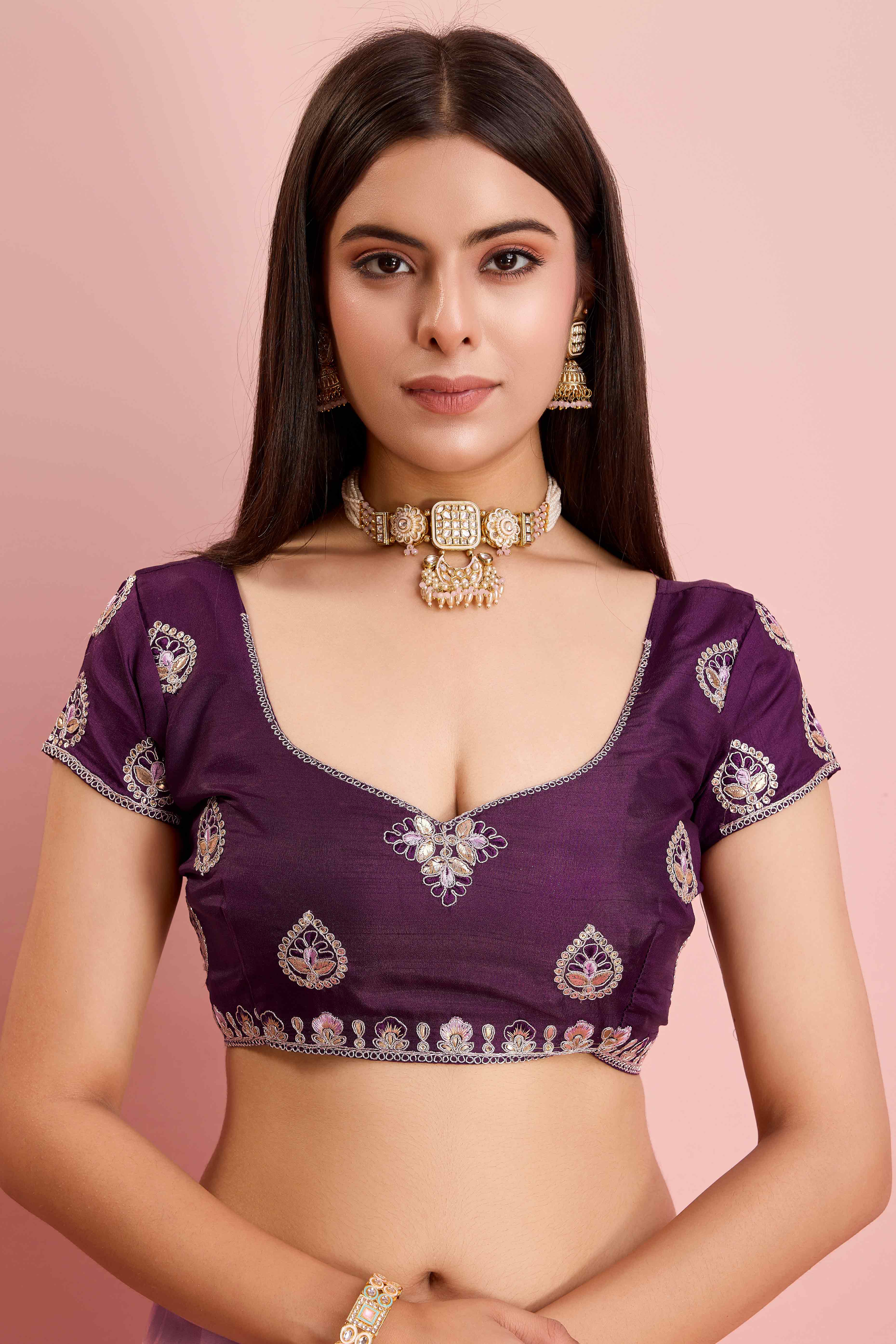 Pink Floral Sequins Embroidered Georgette Saree
