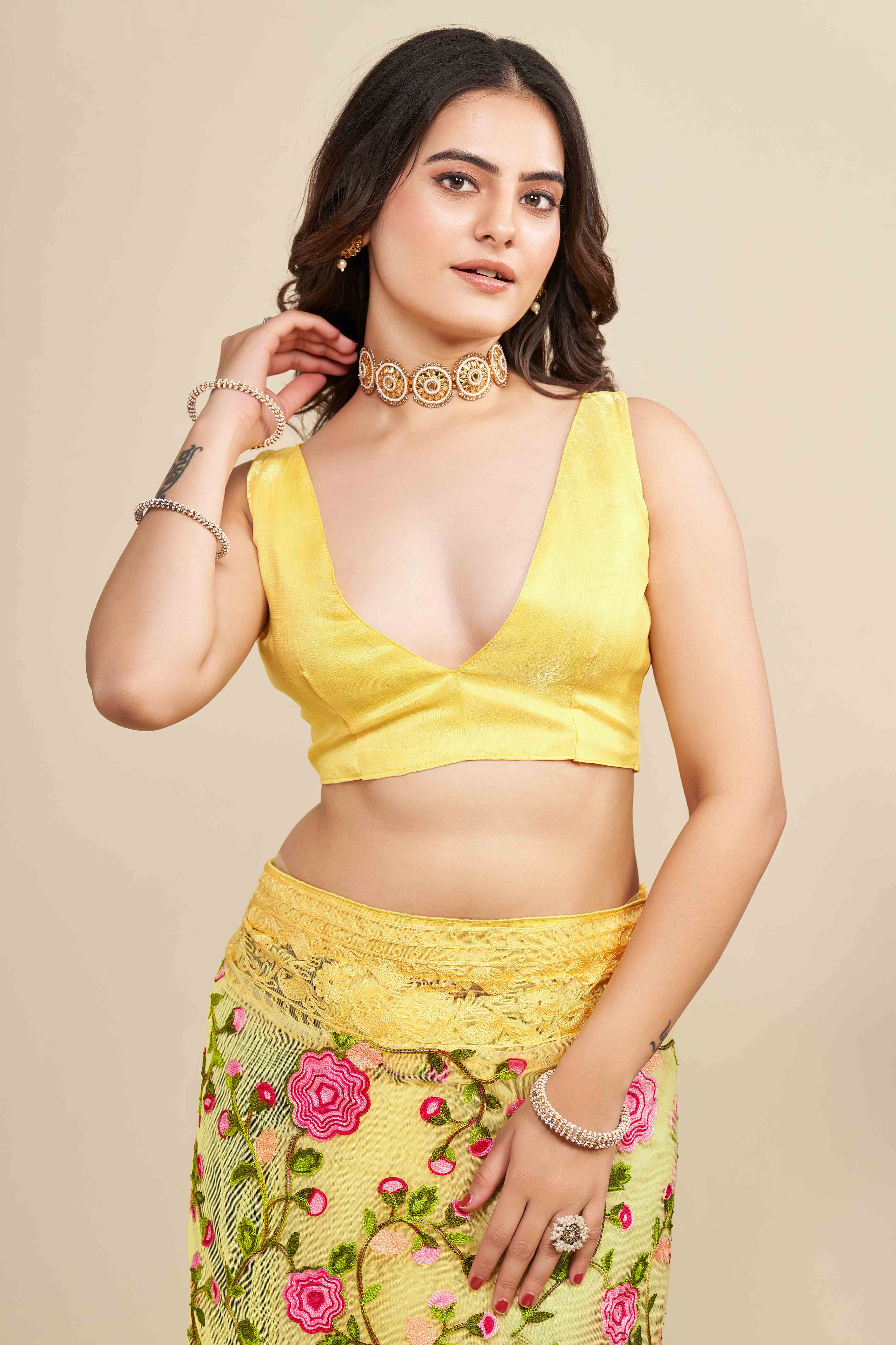 Yellow Floral Embroidered Party Wear Saree in Net Fabric with Lavish Detailing