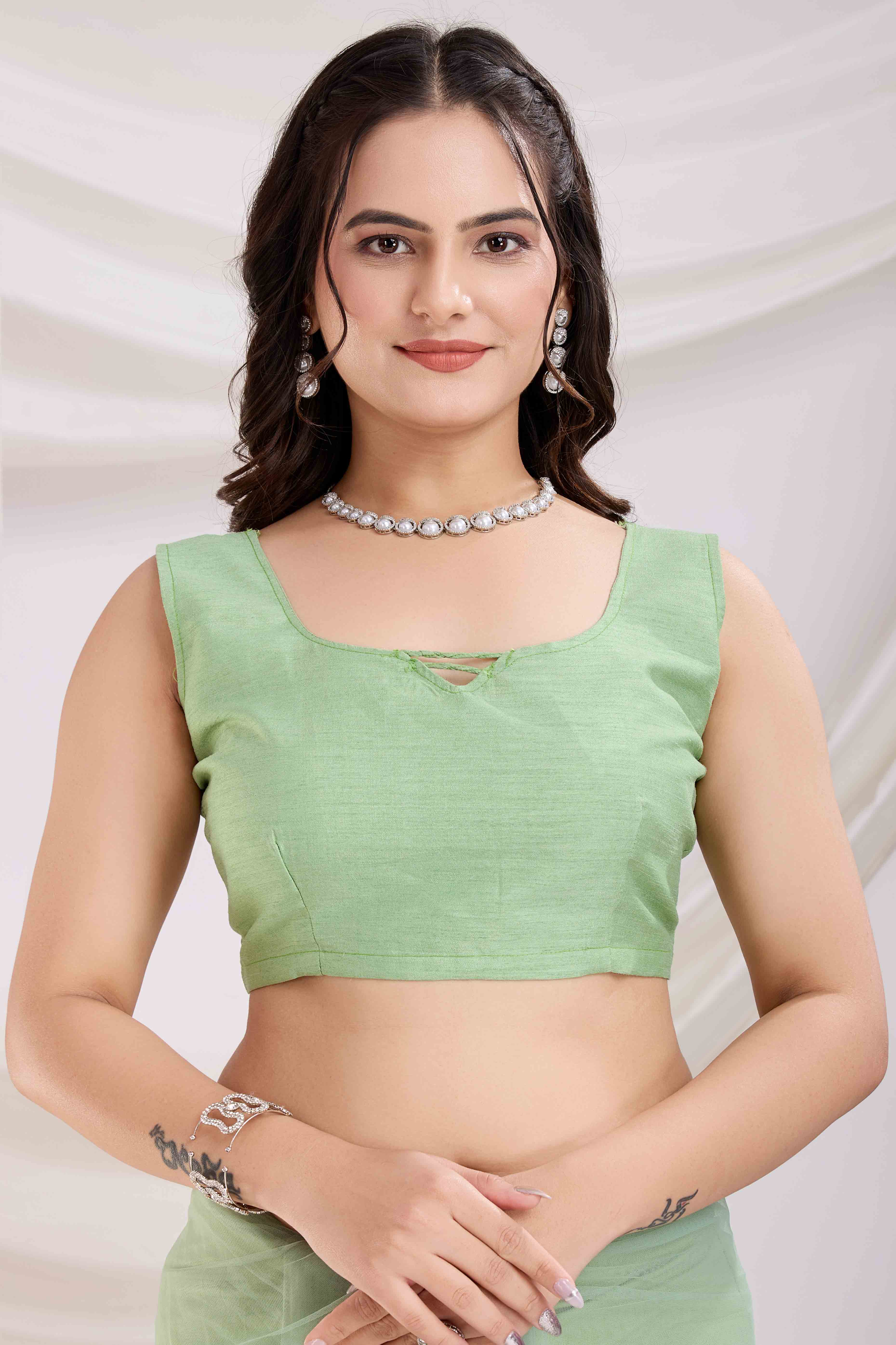 Green Floral Embroidered Net Saree