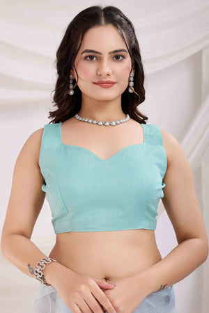 Blue Floral Embroidered Net Saree
