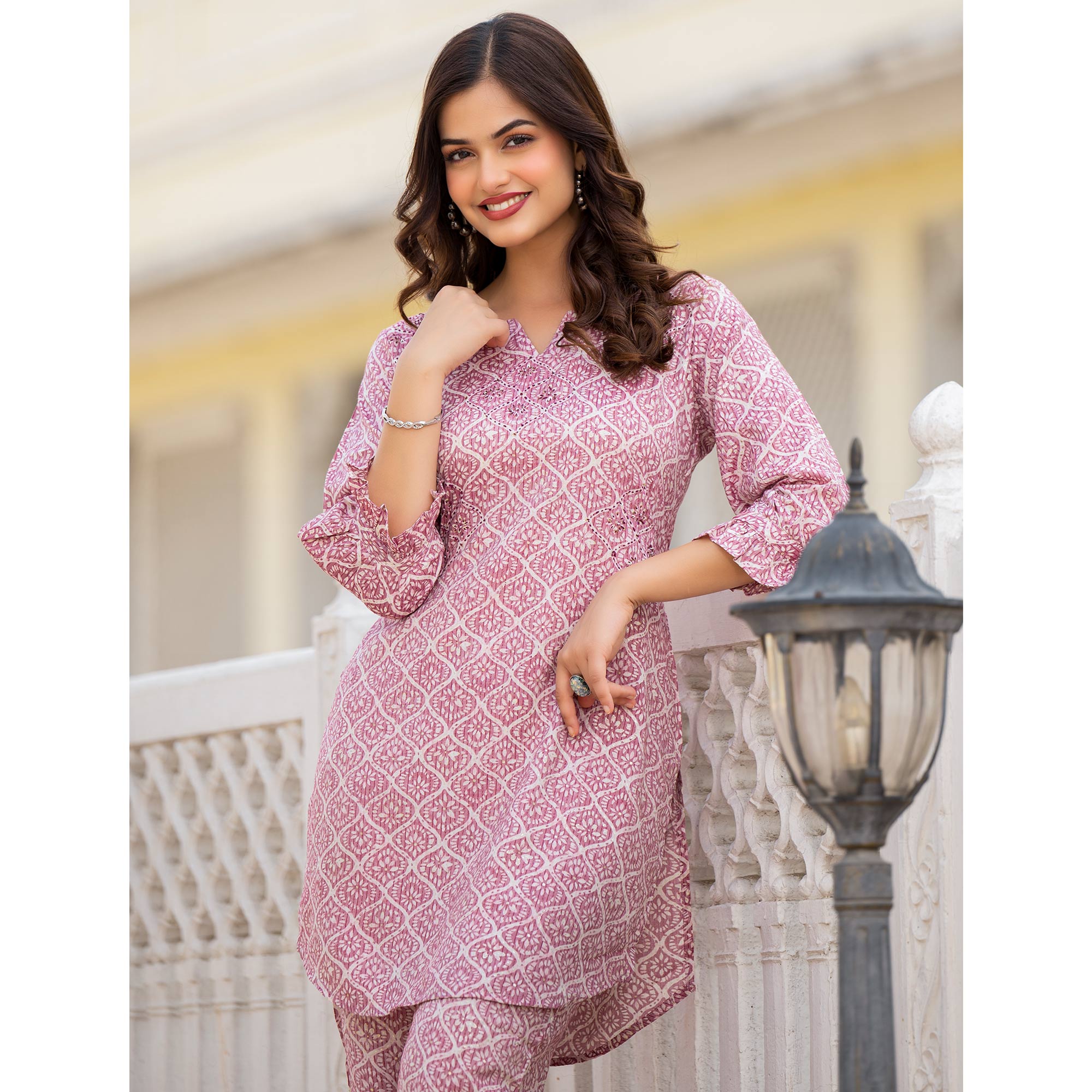 Pale Purple Floral Printed Rayon Co-Ord Set