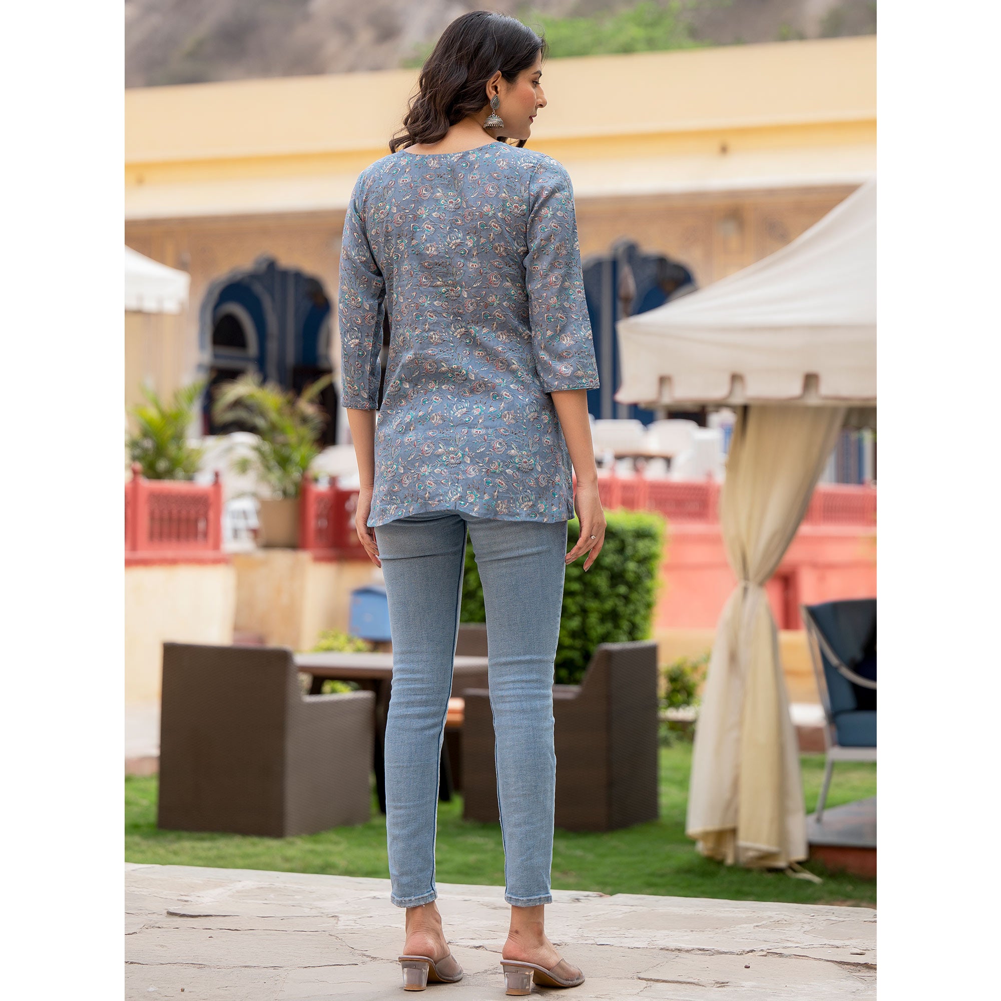 Blue Floral Printed Pure Cotton Top