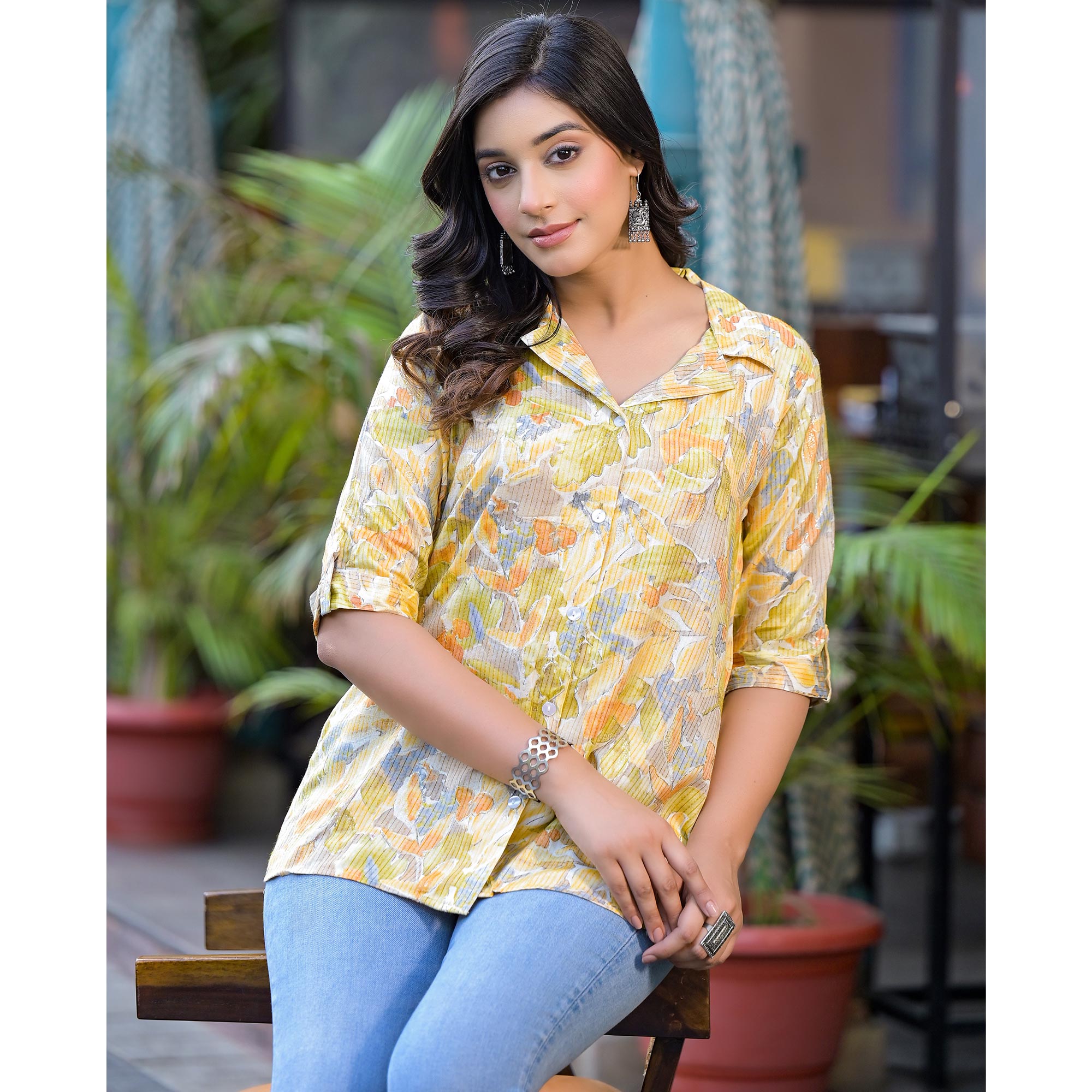 Mustard Foil Printed Rayon Top