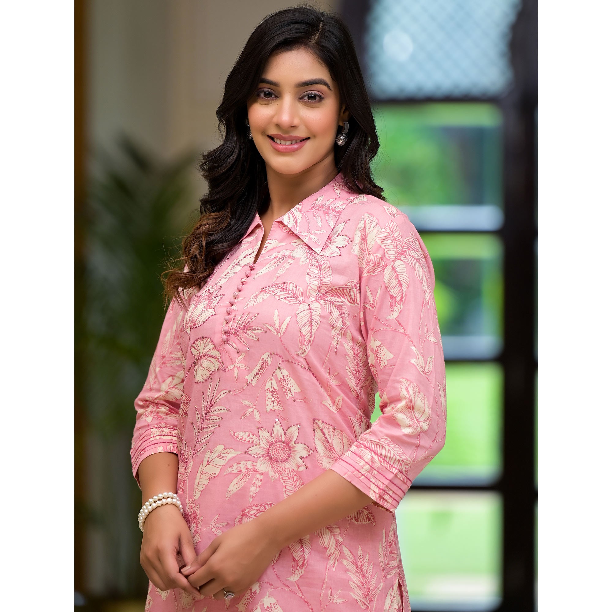 Pink Floral Printed Pure Cotton Co-ord Set