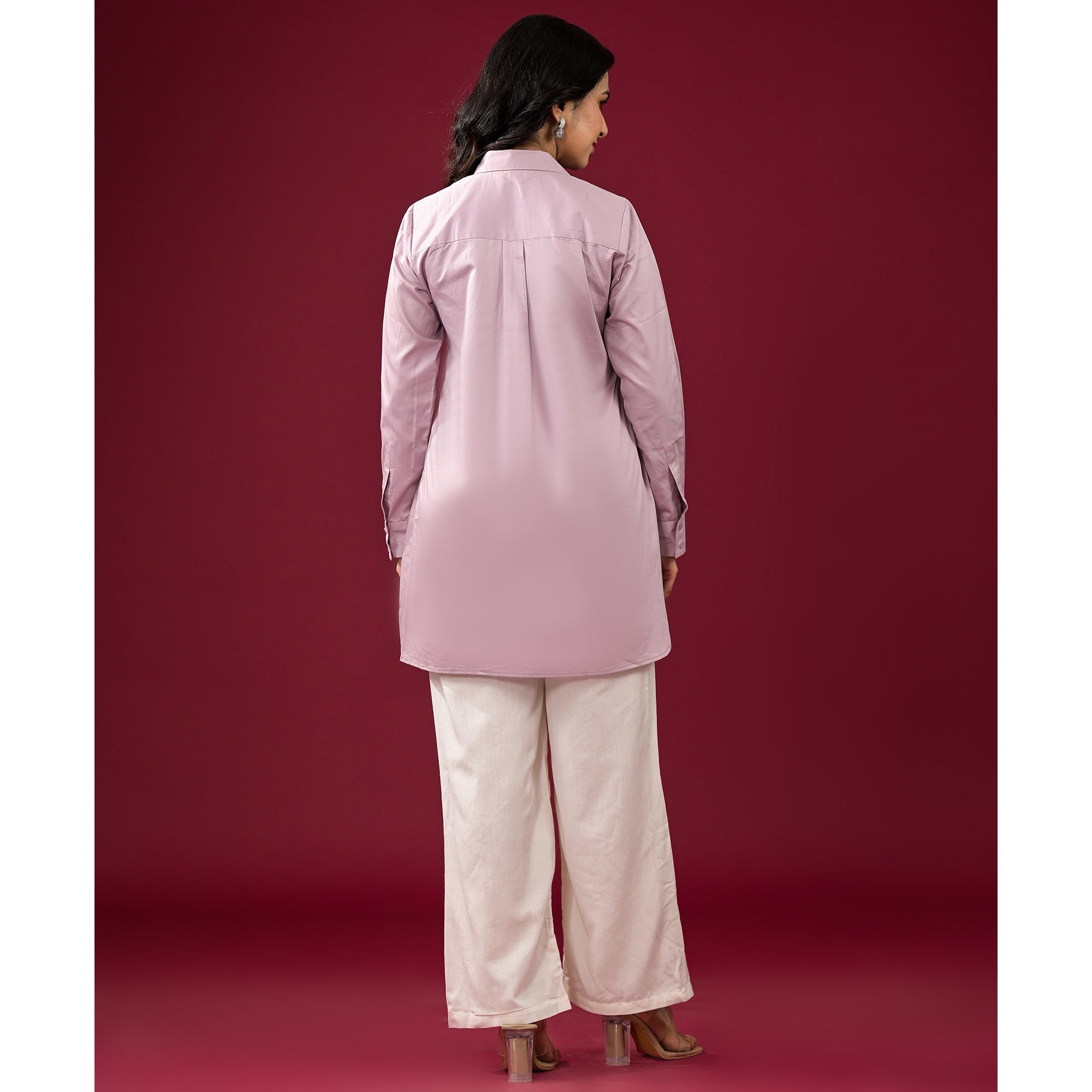 Lavender Solid Satin High-Low Shirt