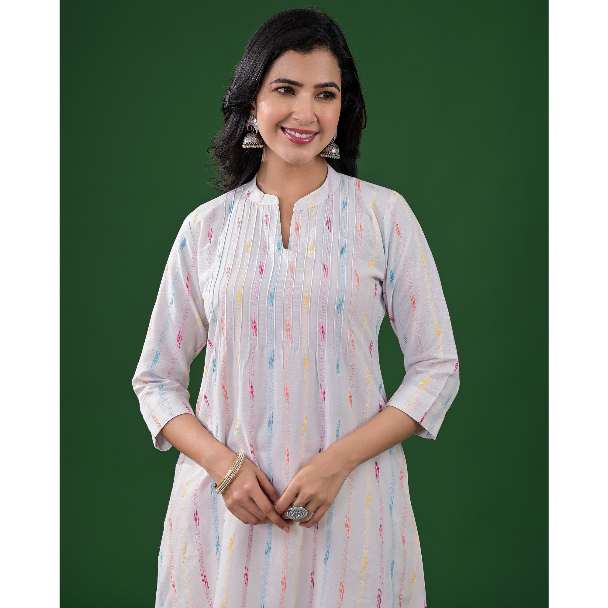 White Printed Pure Cotton A-Line Kurti