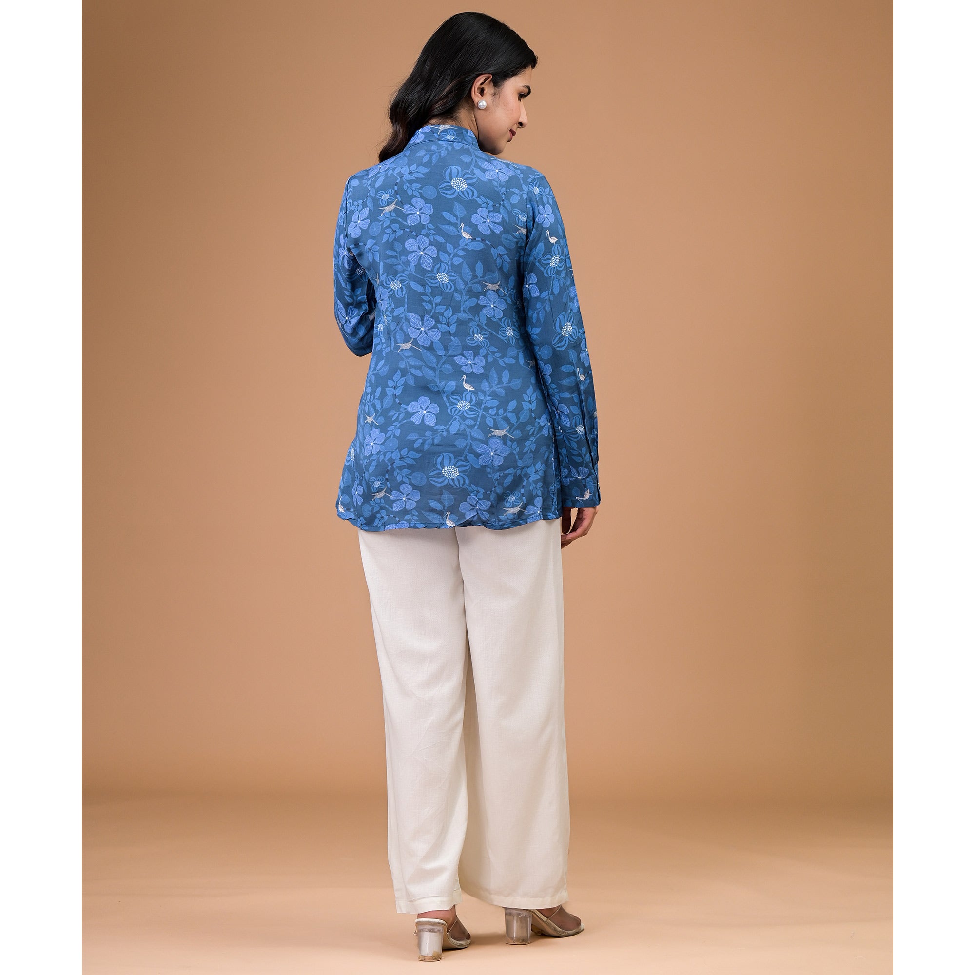 Blue Foil Printed Muslin Shirt
