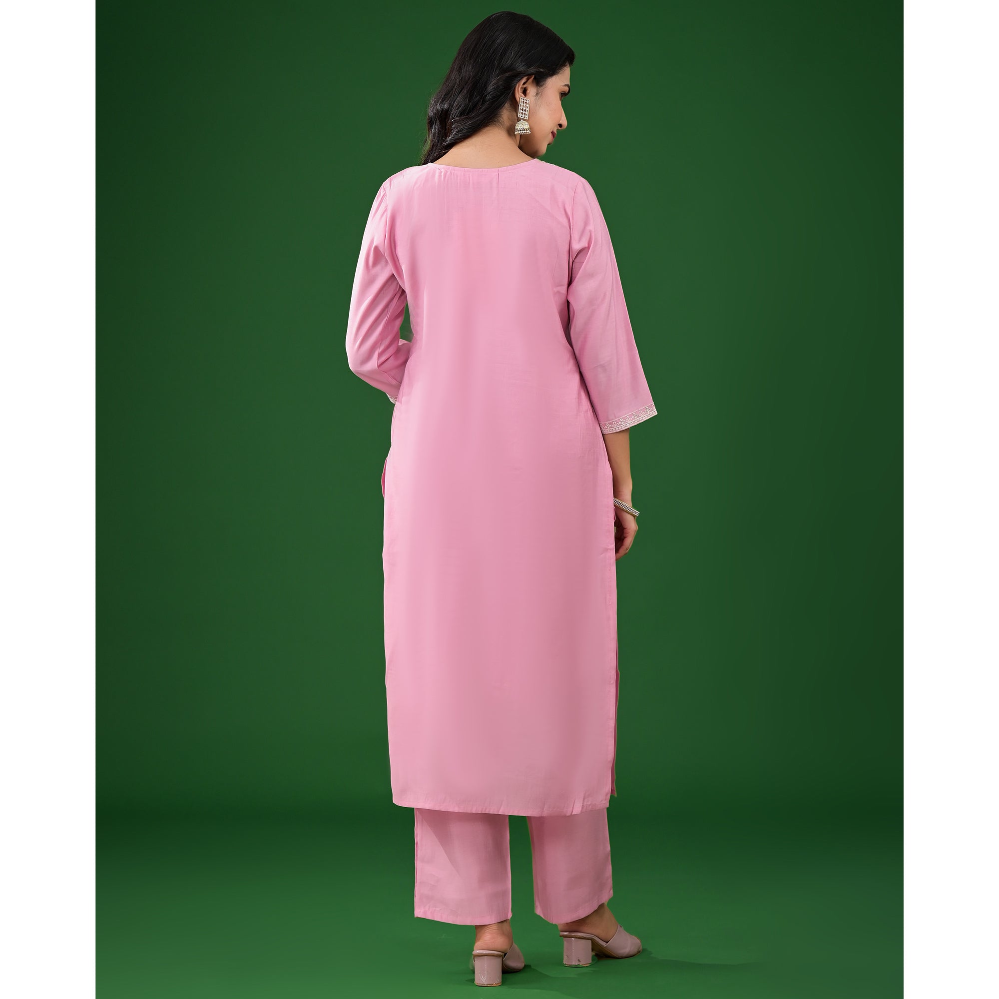 Pink Floral Embroidered Pure Silk Straight Salwar Suit