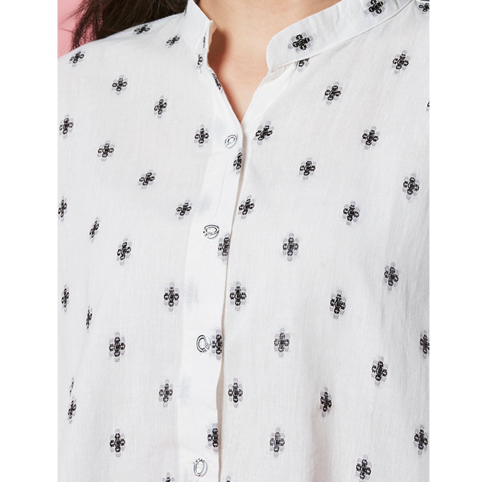 White Jacquard Butti Woven Pure Cotton Kimono Top