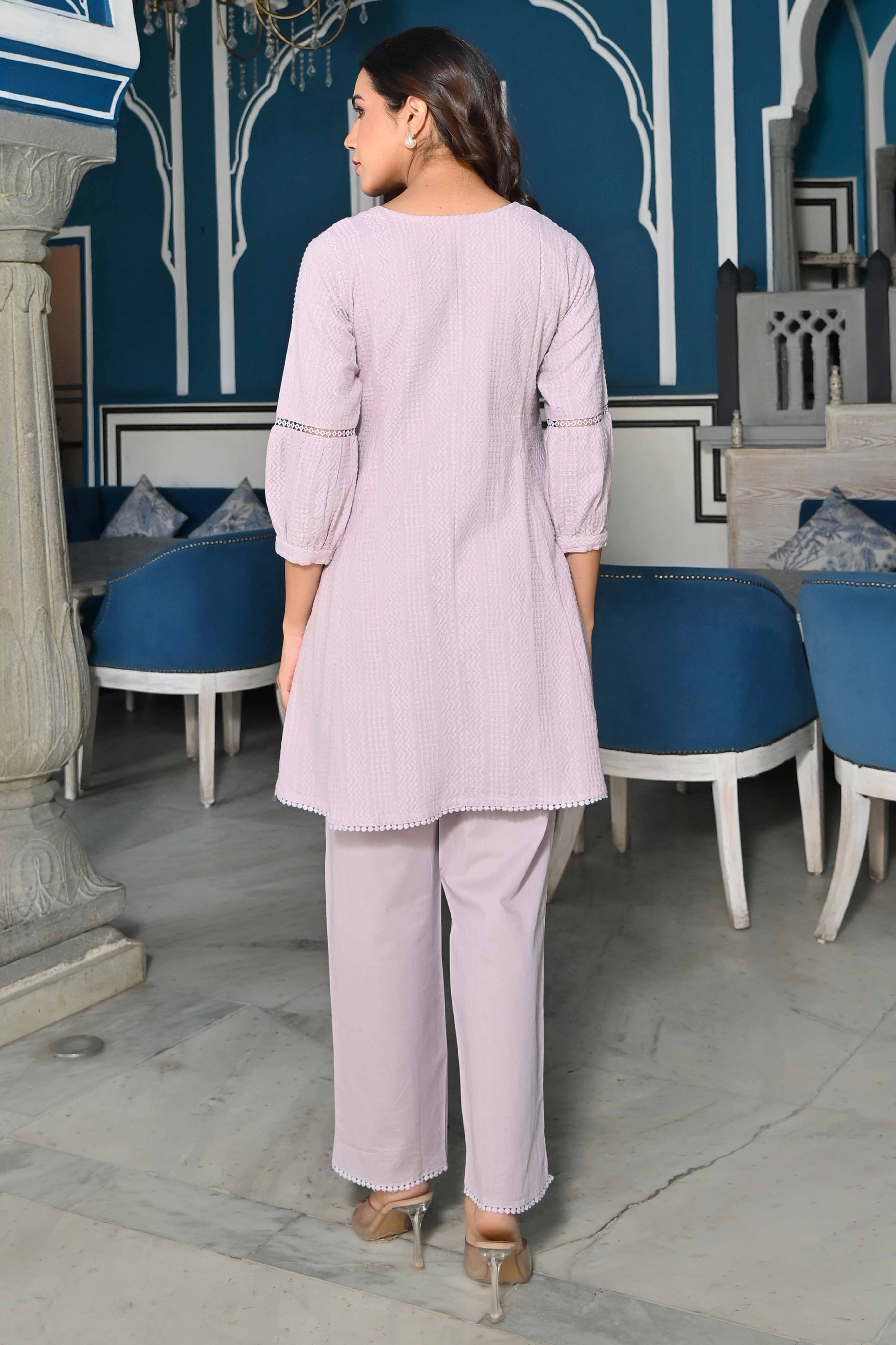 Lavender Dobby Work Pure Cotton Co-Ord Set