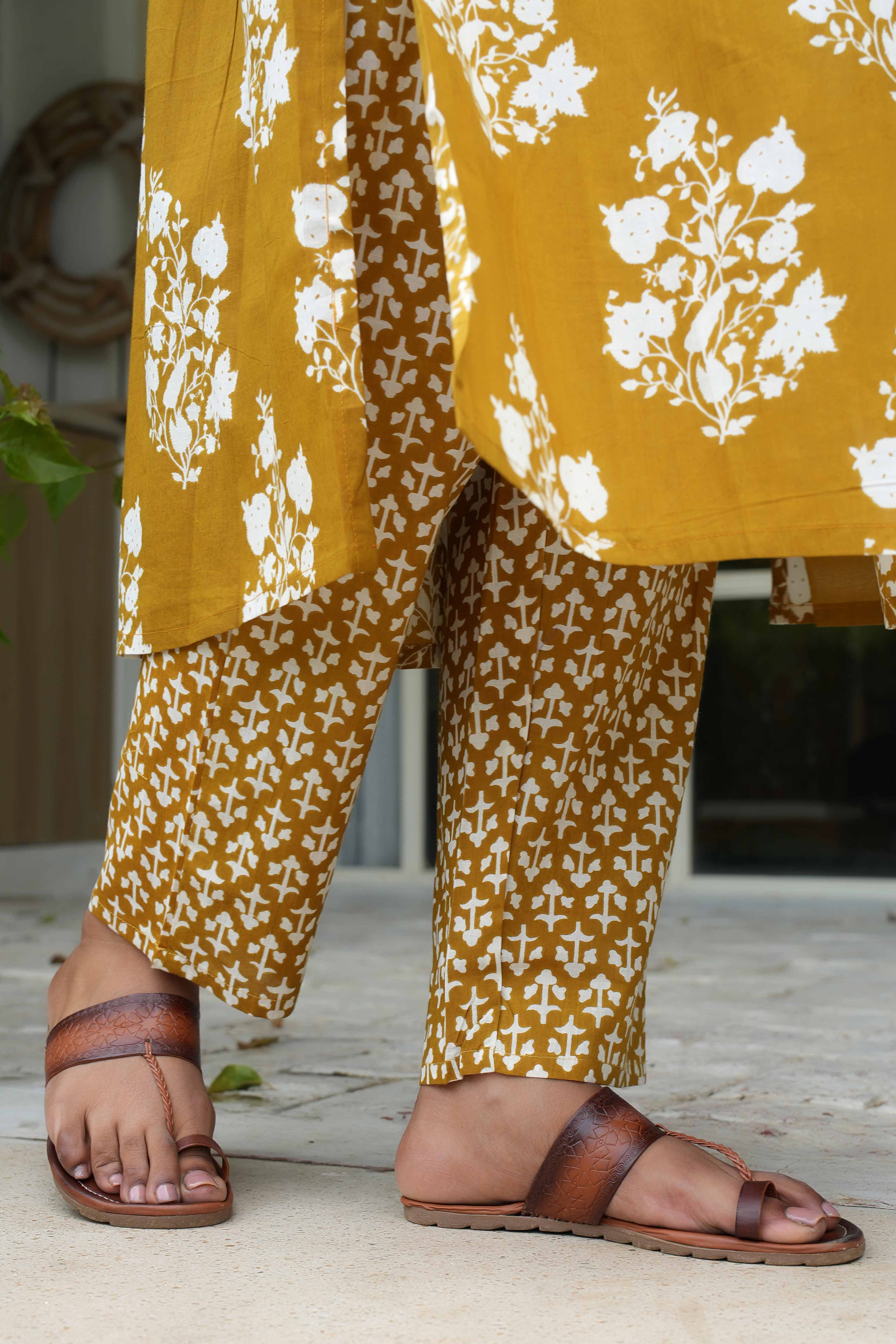 Radiant Mustard A Line Suit Adorned with Mirror & Sequin Embroidery Elegance