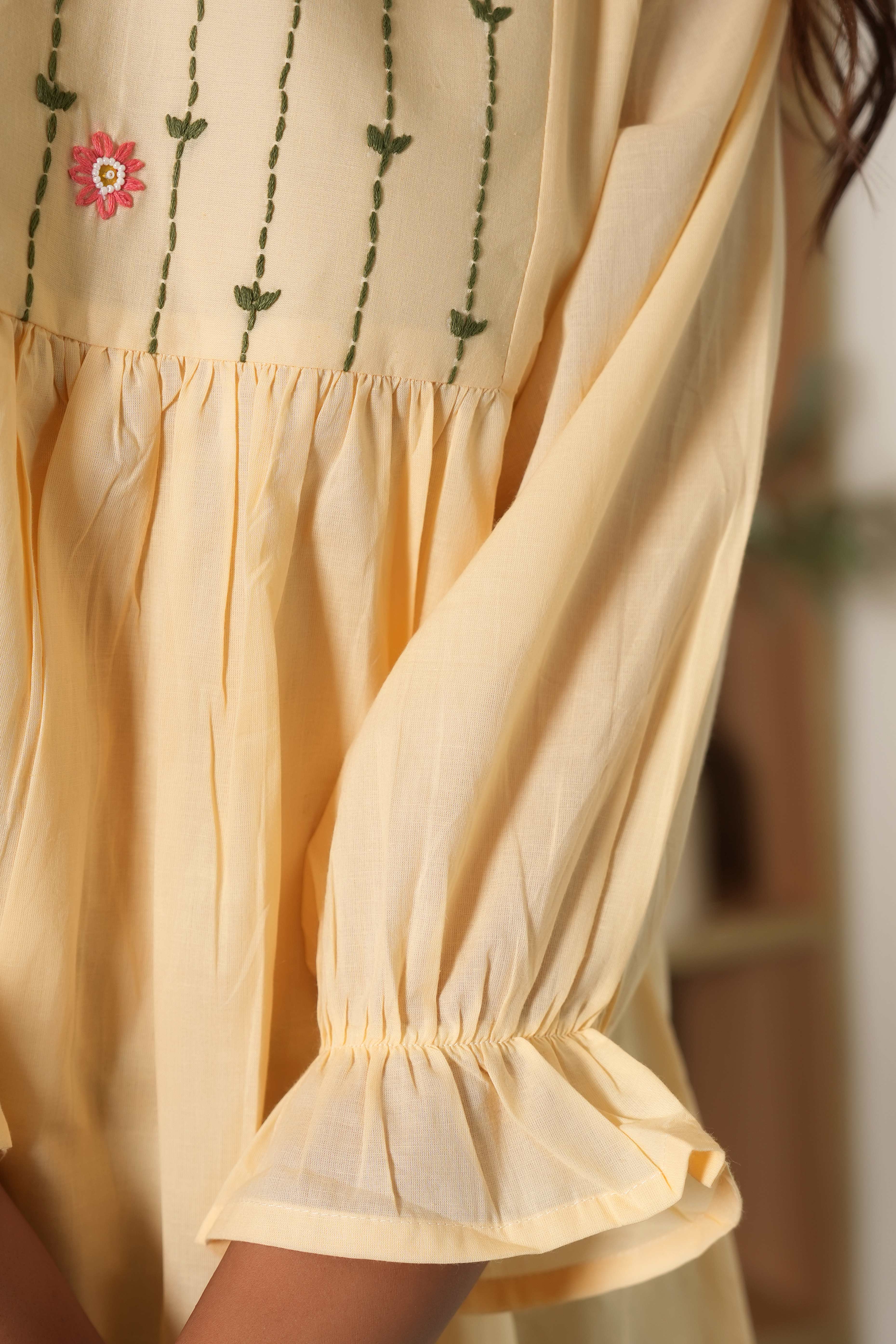 Light Peach A-Line Embroidered Tunic Top in Pure Cotton for Effortless Style