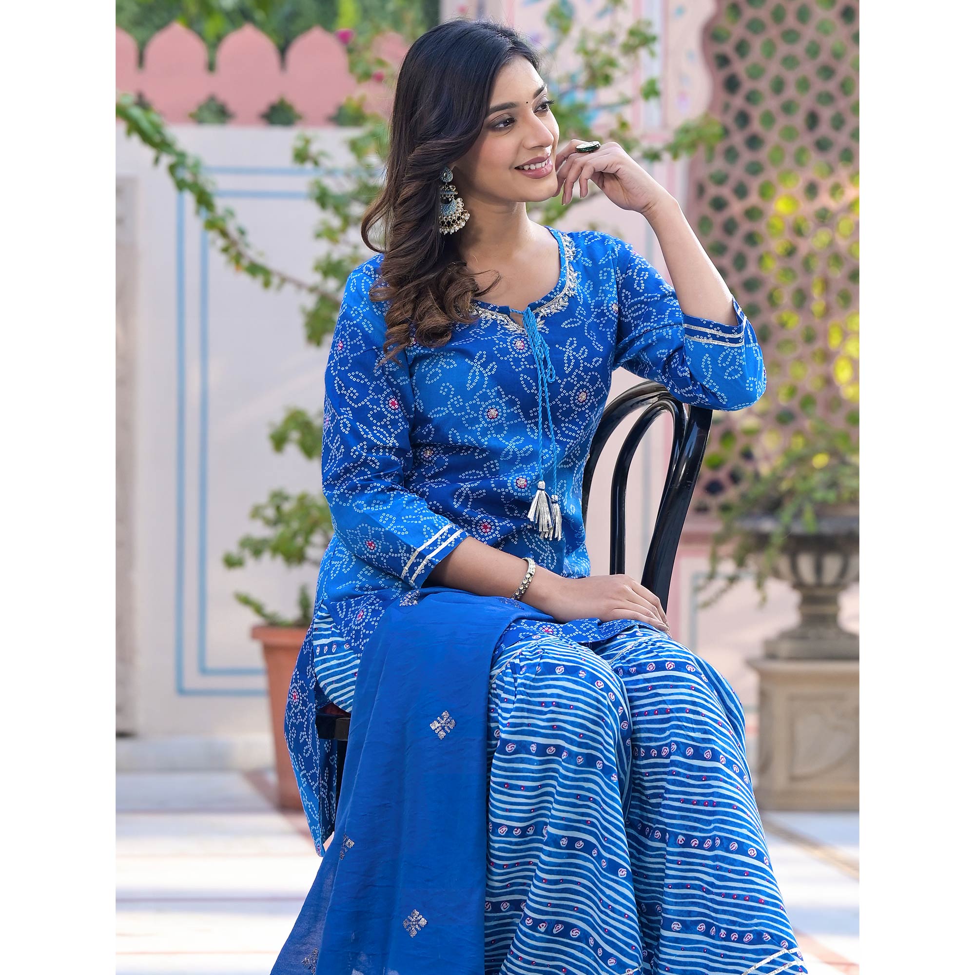 Blue Bandhani Printed Pure Cotton Sharara Suit