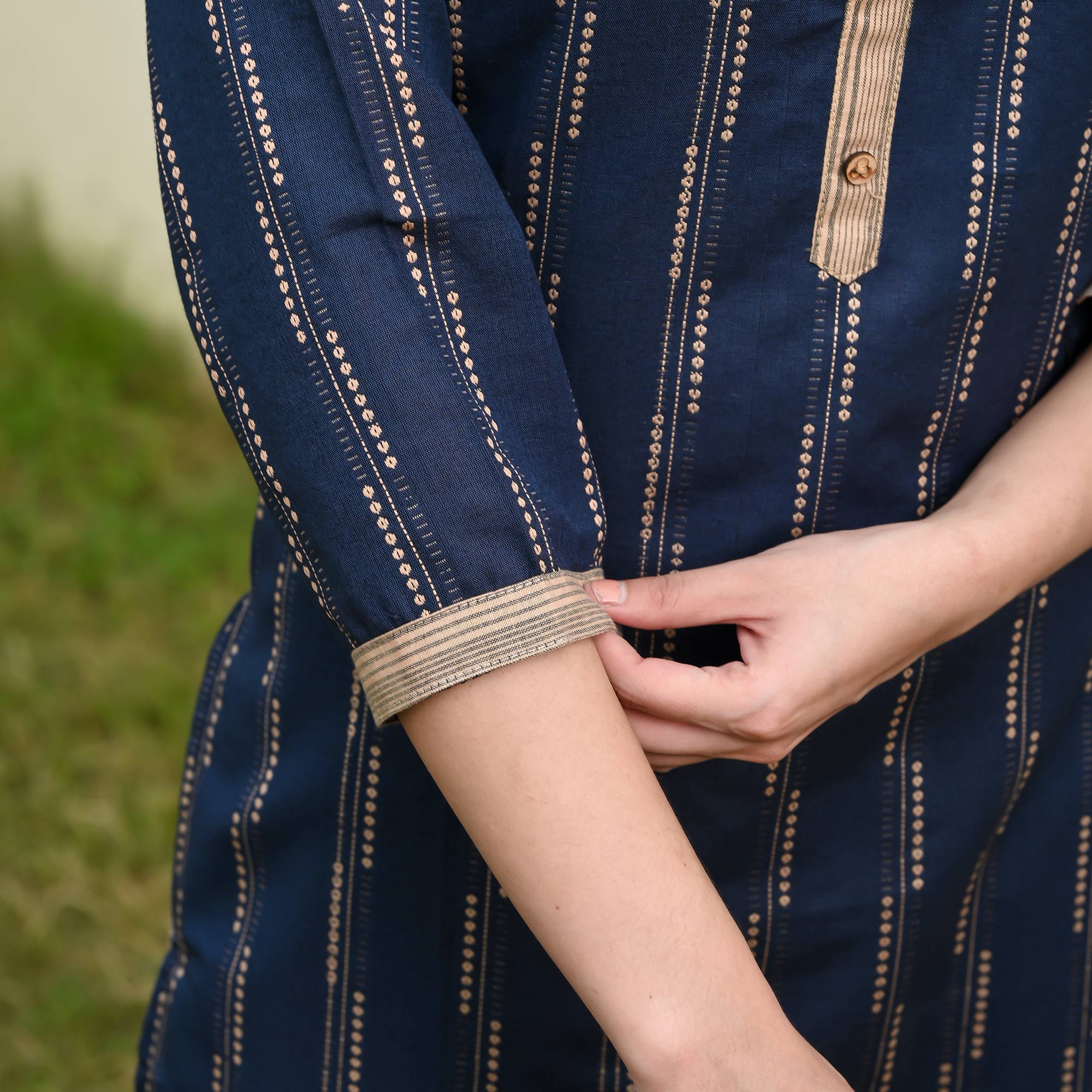 Navy Blue Printed Pure Cotton Suit