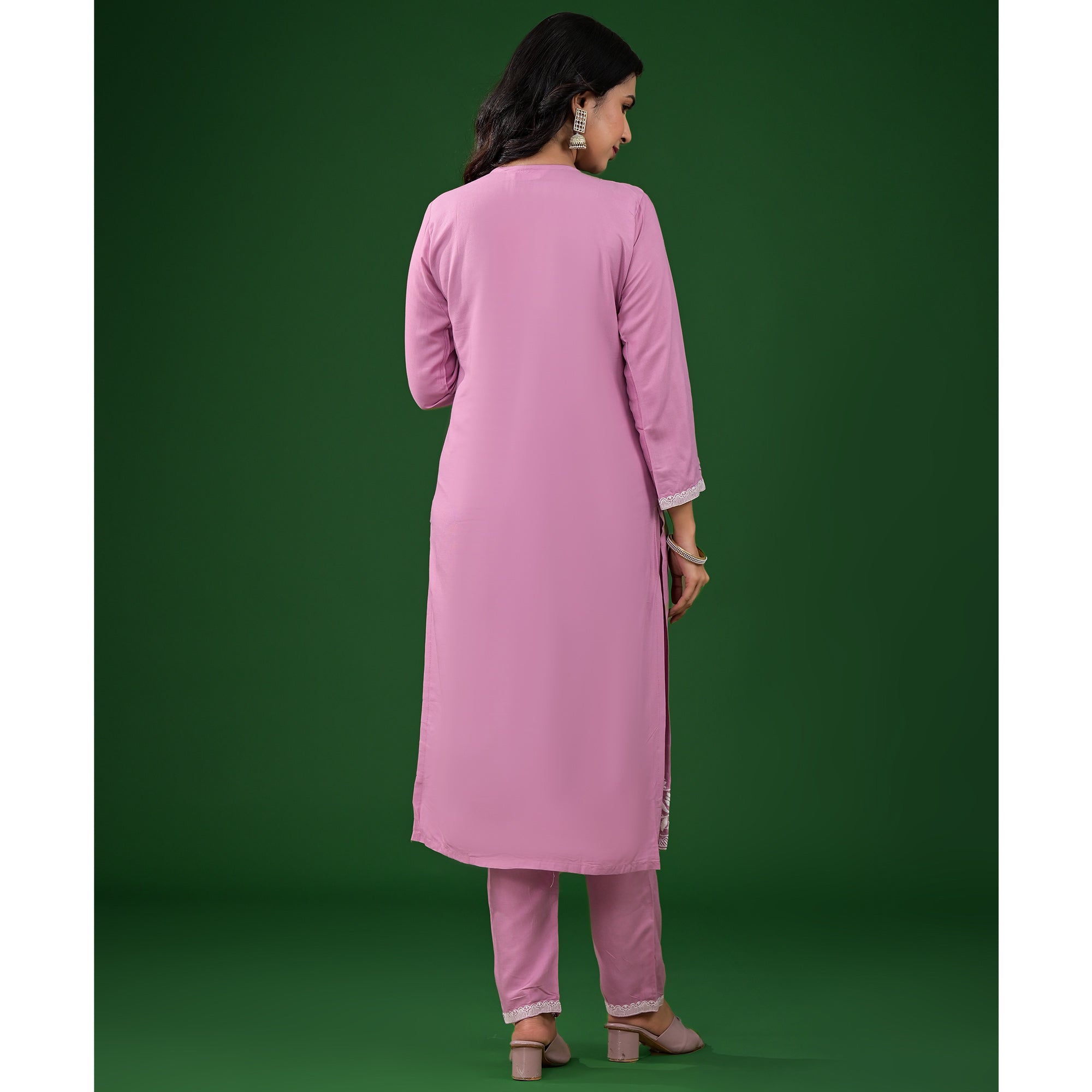 Pink Floral Embroidered Rayon Salwar Suit