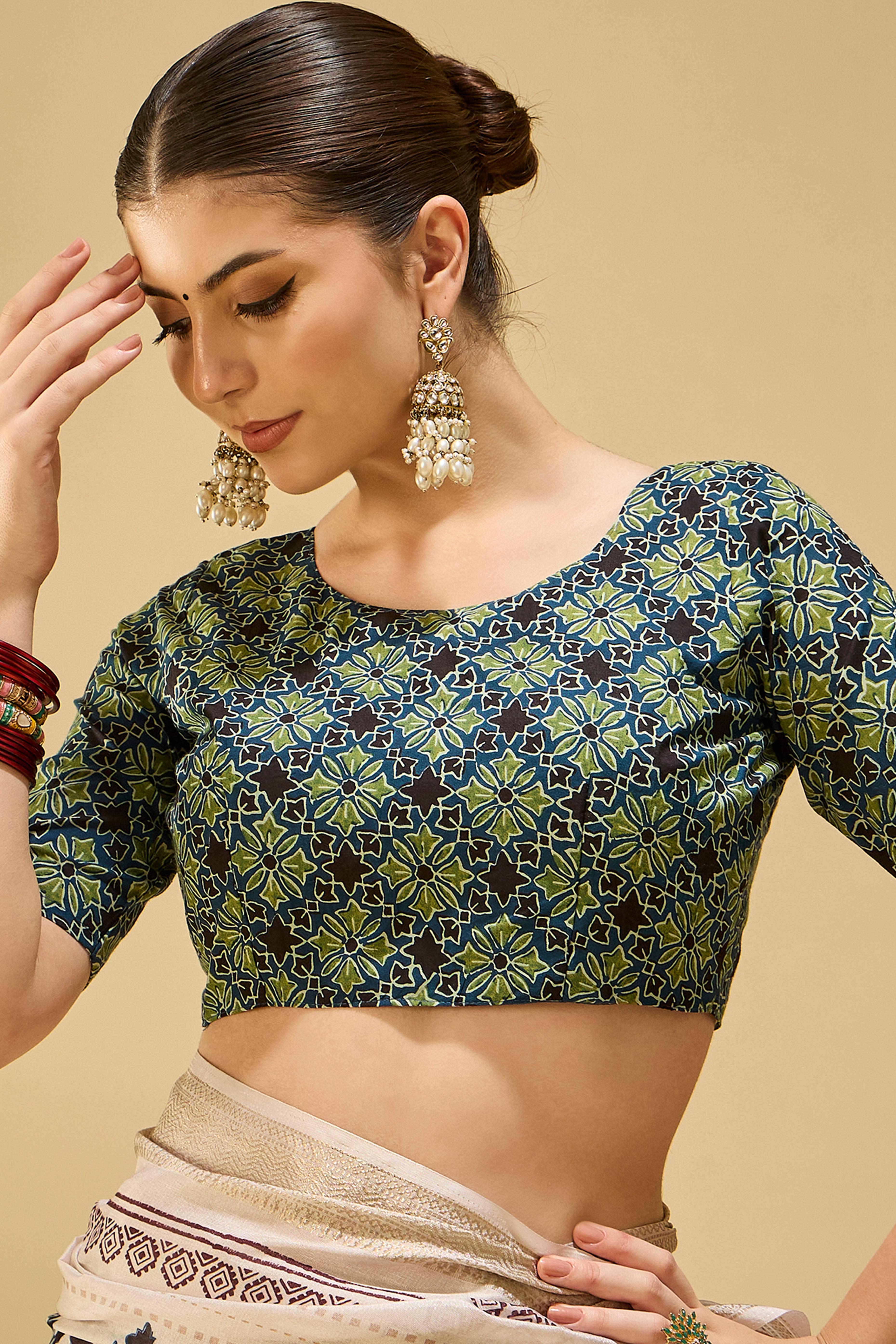 Ivory Cream Floral Printed Katki Cotton Silk Saree With Graceful Tassel Pallu