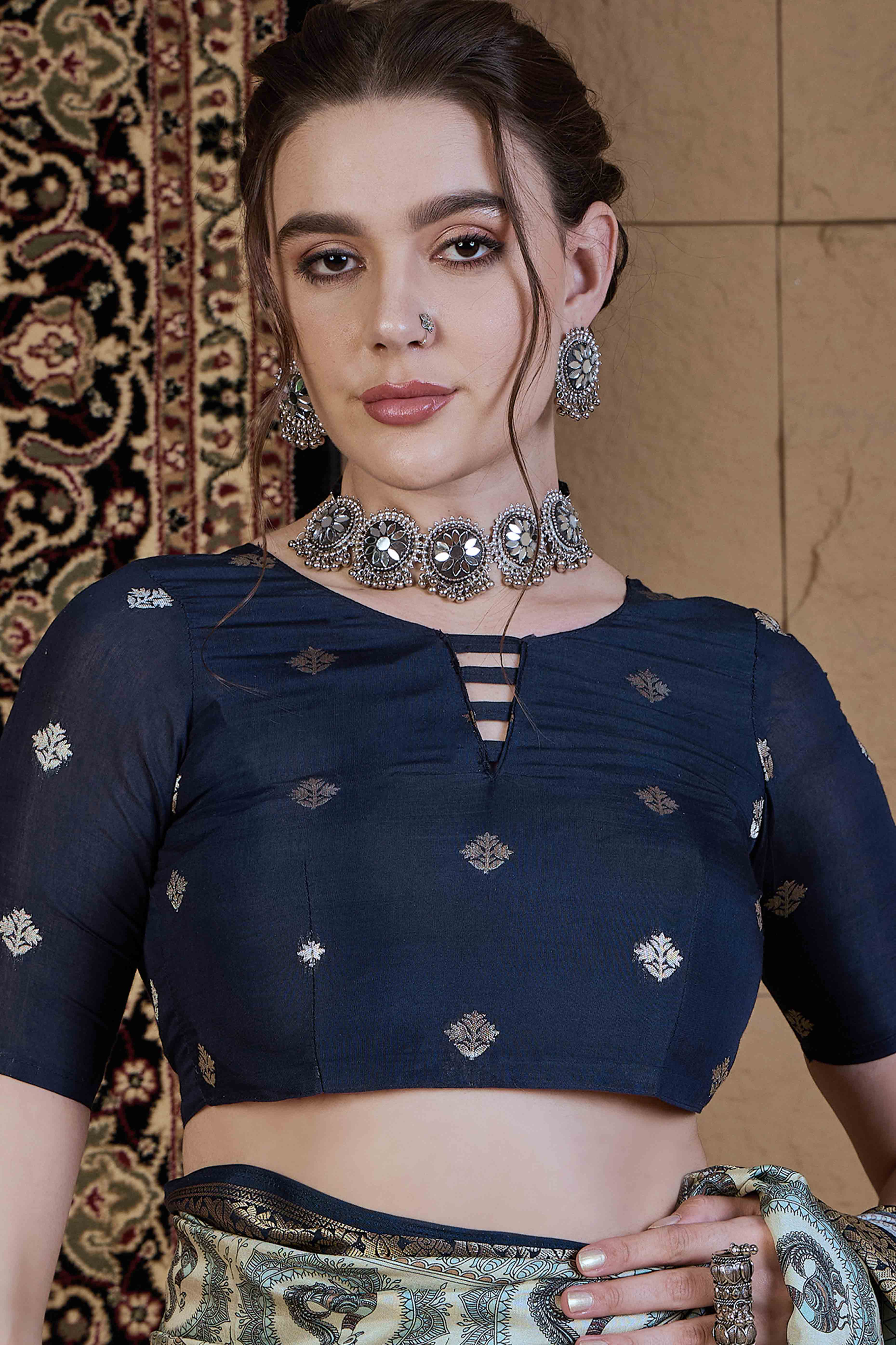 Sky Blue Floral Printed Viscose Saree