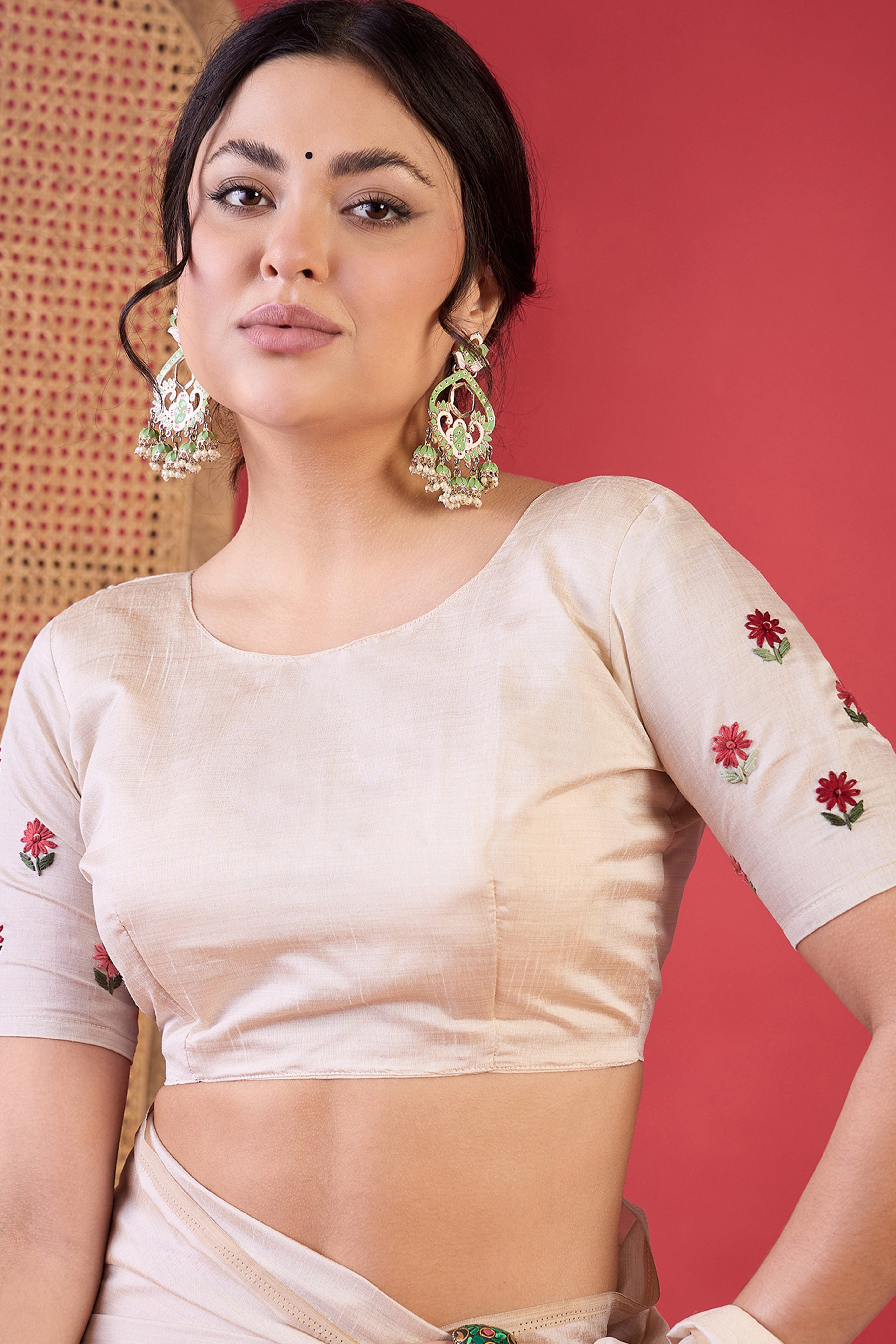 Cream Thread Work Embroidered Tussar Silk Saree with Rich Style