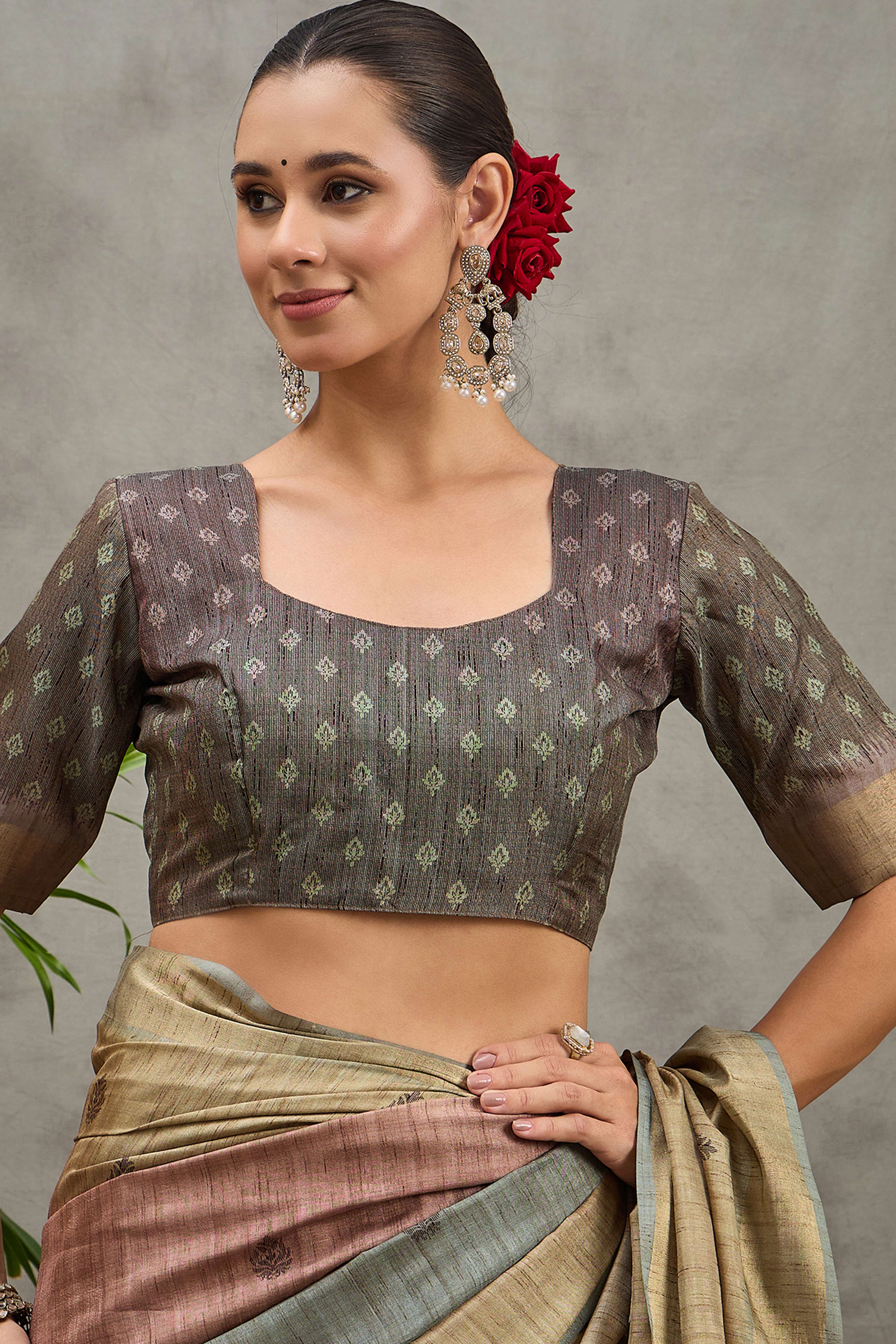 Olive Festive Wear Art Silk Saree Featuring Intricate Floral Weaving