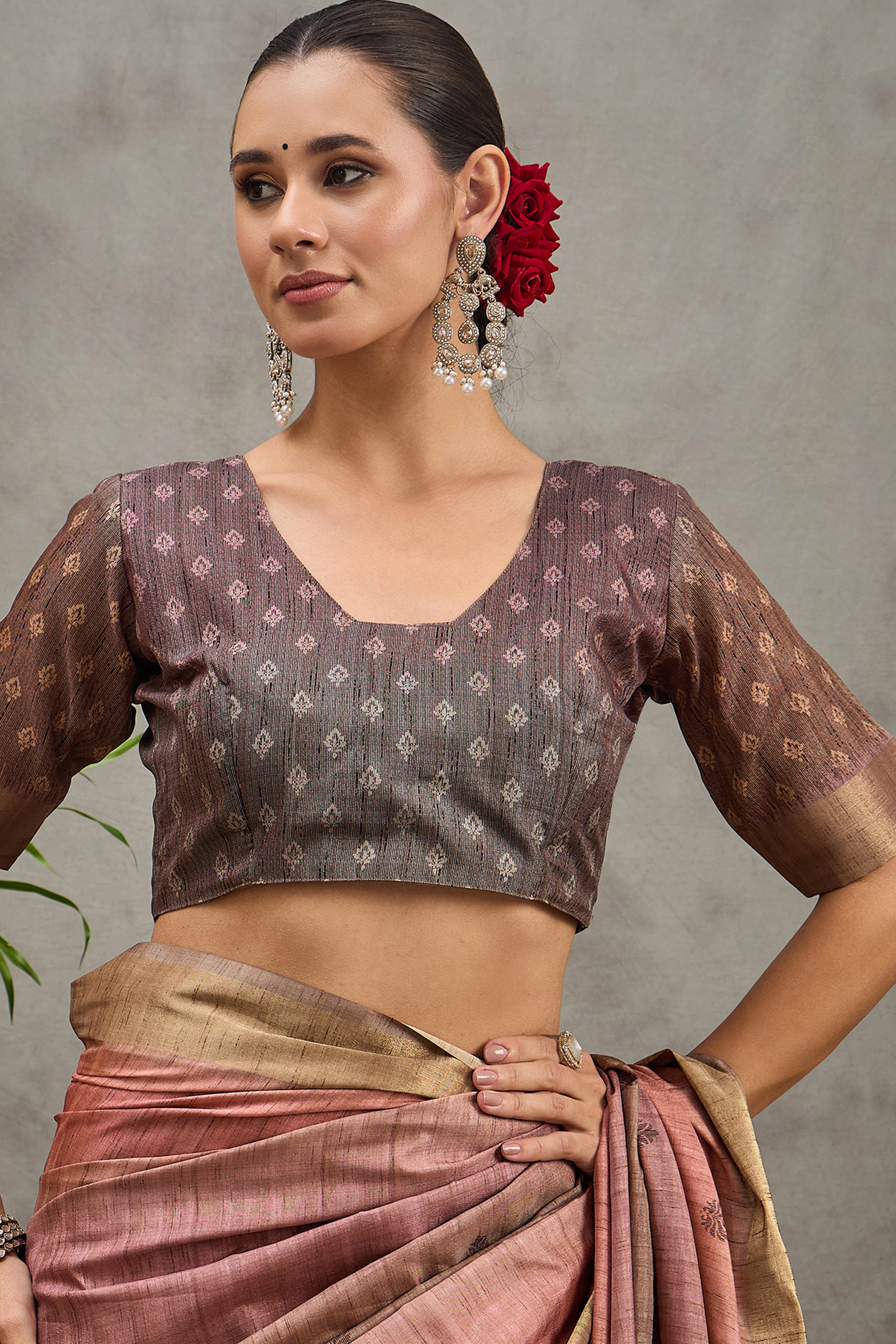 Peach Festive Wear Art Silk Saree Featuring Intricate Floral Weaving