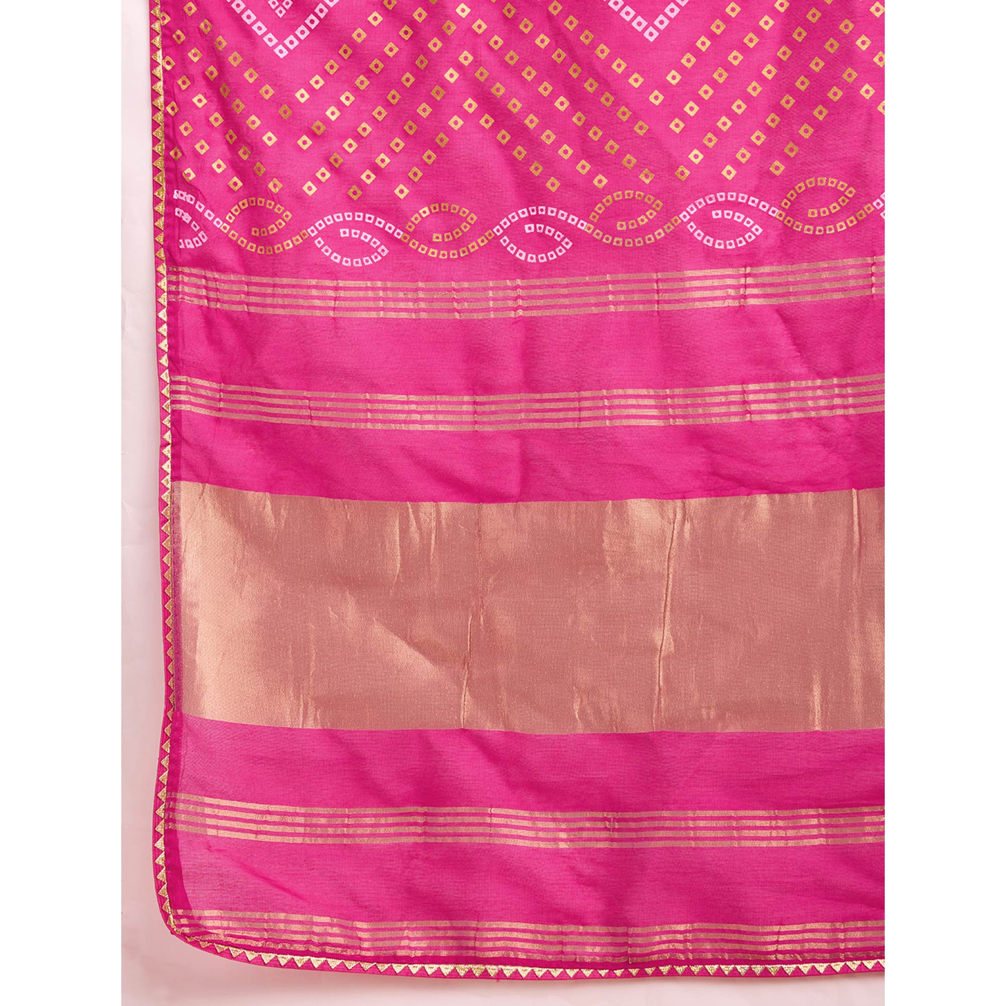 Pink Bandhani Printed Cotton Silk Saree