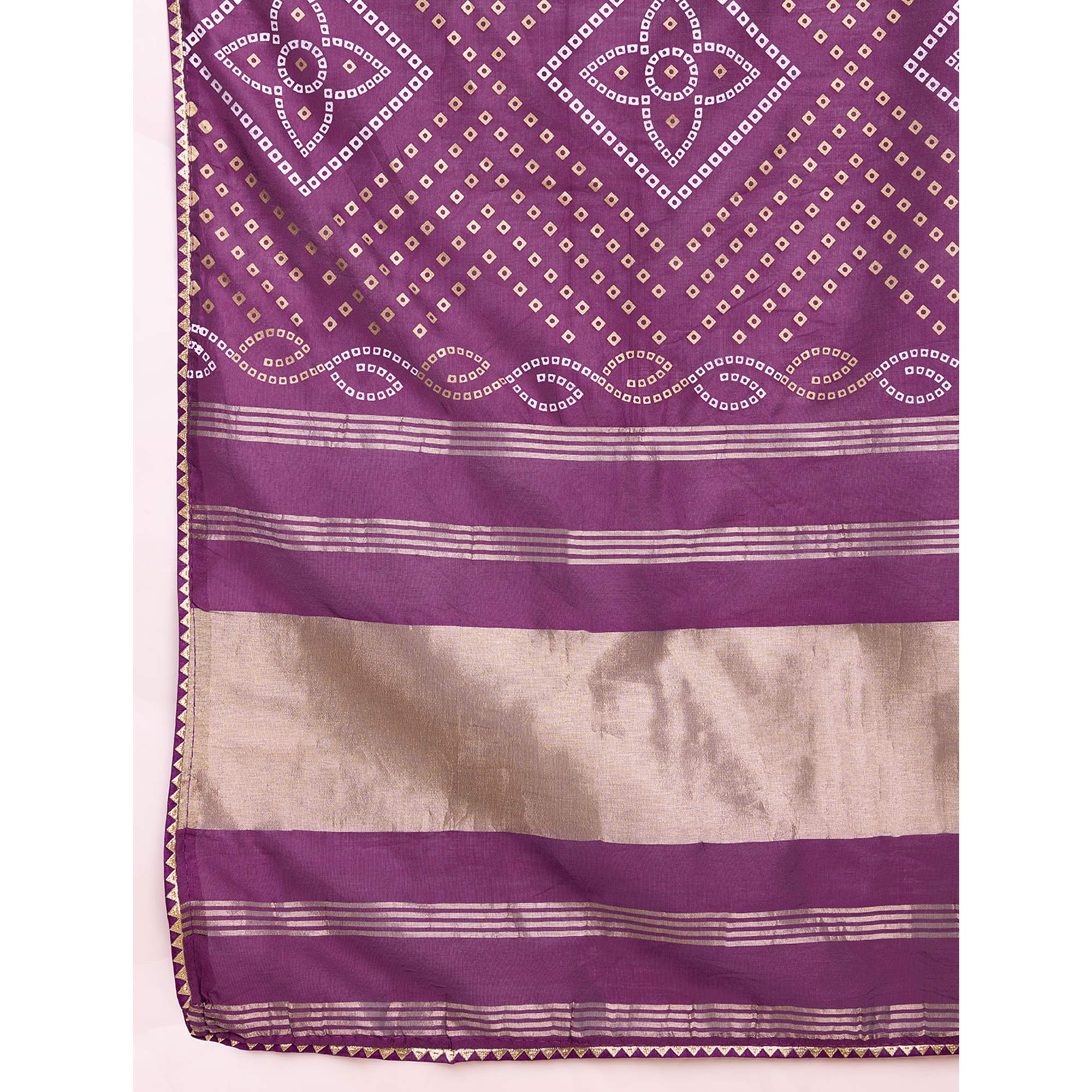 Purple Bandhani Printed Cotton Silk Saree