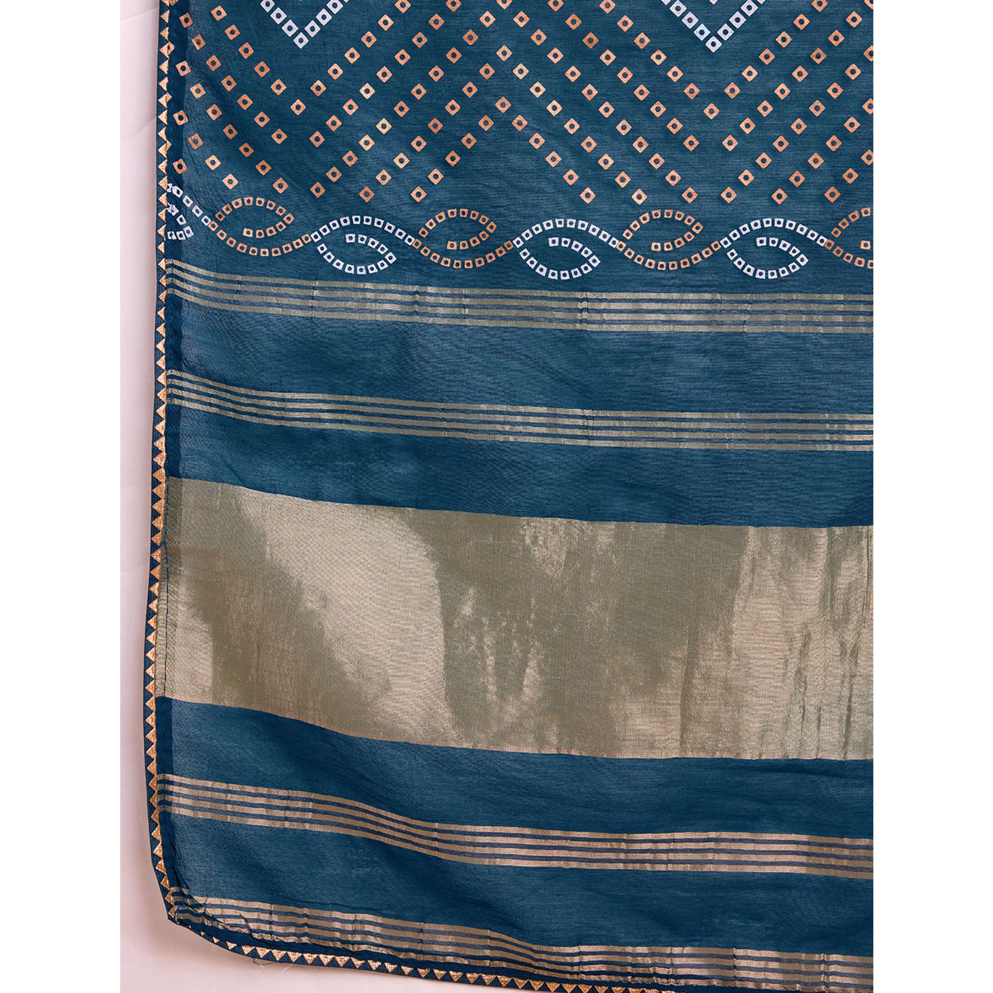 Teal Bandhani Printed Cotton Silk Saree
