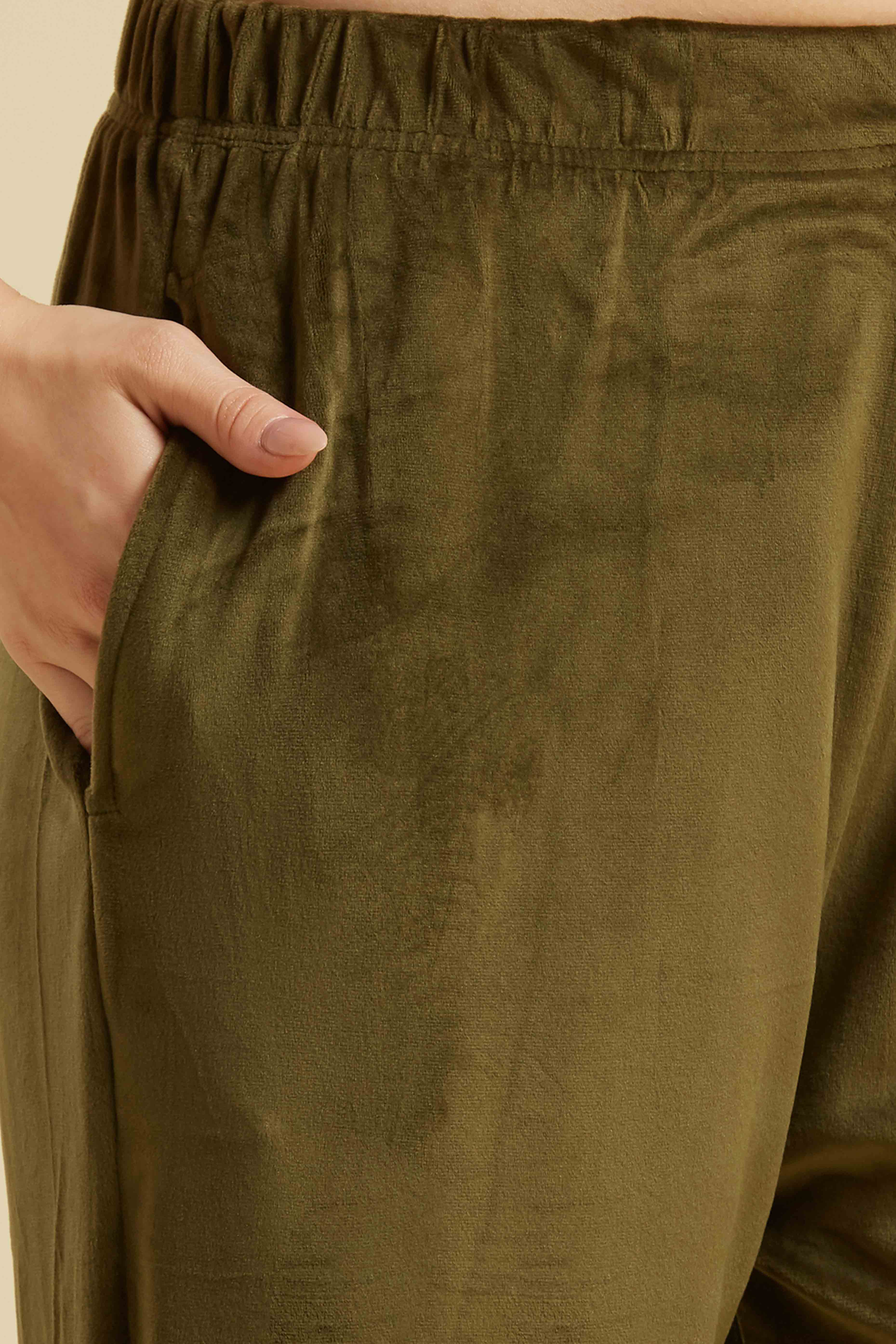 Green Embroidered Velvet Straight Salwar Suit