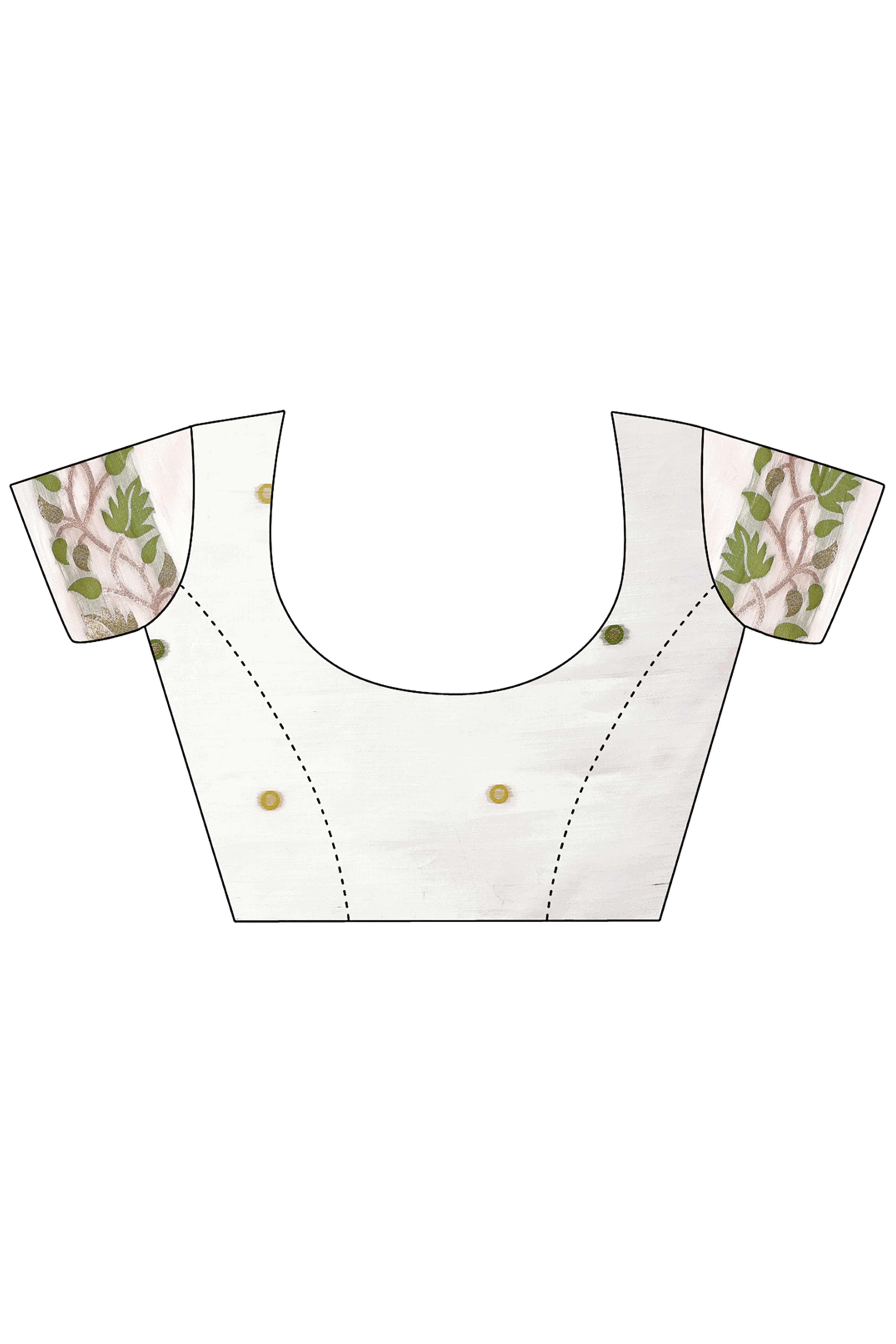 White Linen Cotton Silk  Saree Enhanced With Floral Zari Weaving & Tasselled Pallu Finish