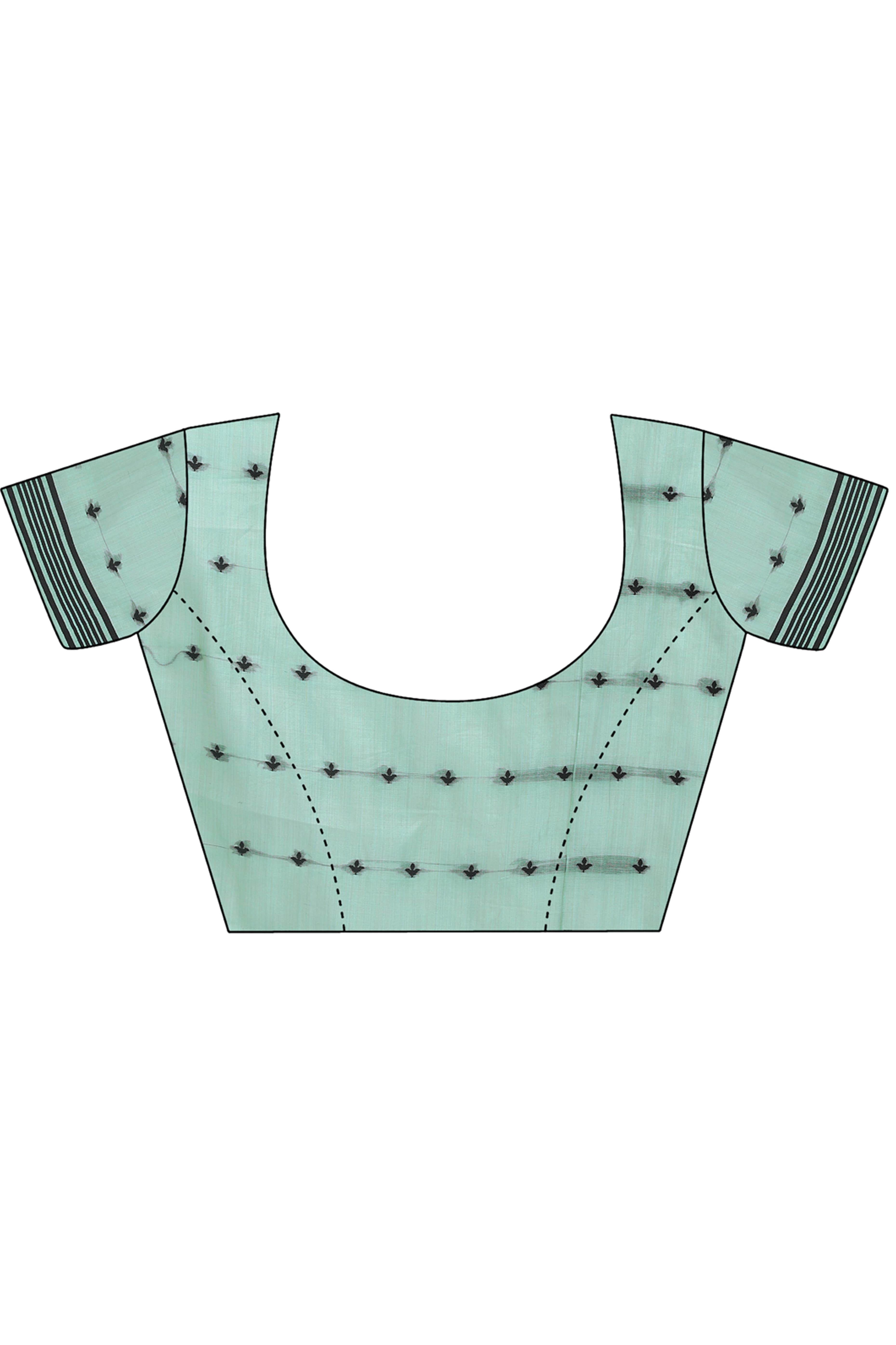 Rama Green Ethnic Saree in a Linen Cotton Blend Adorned with Floral Weave Designs