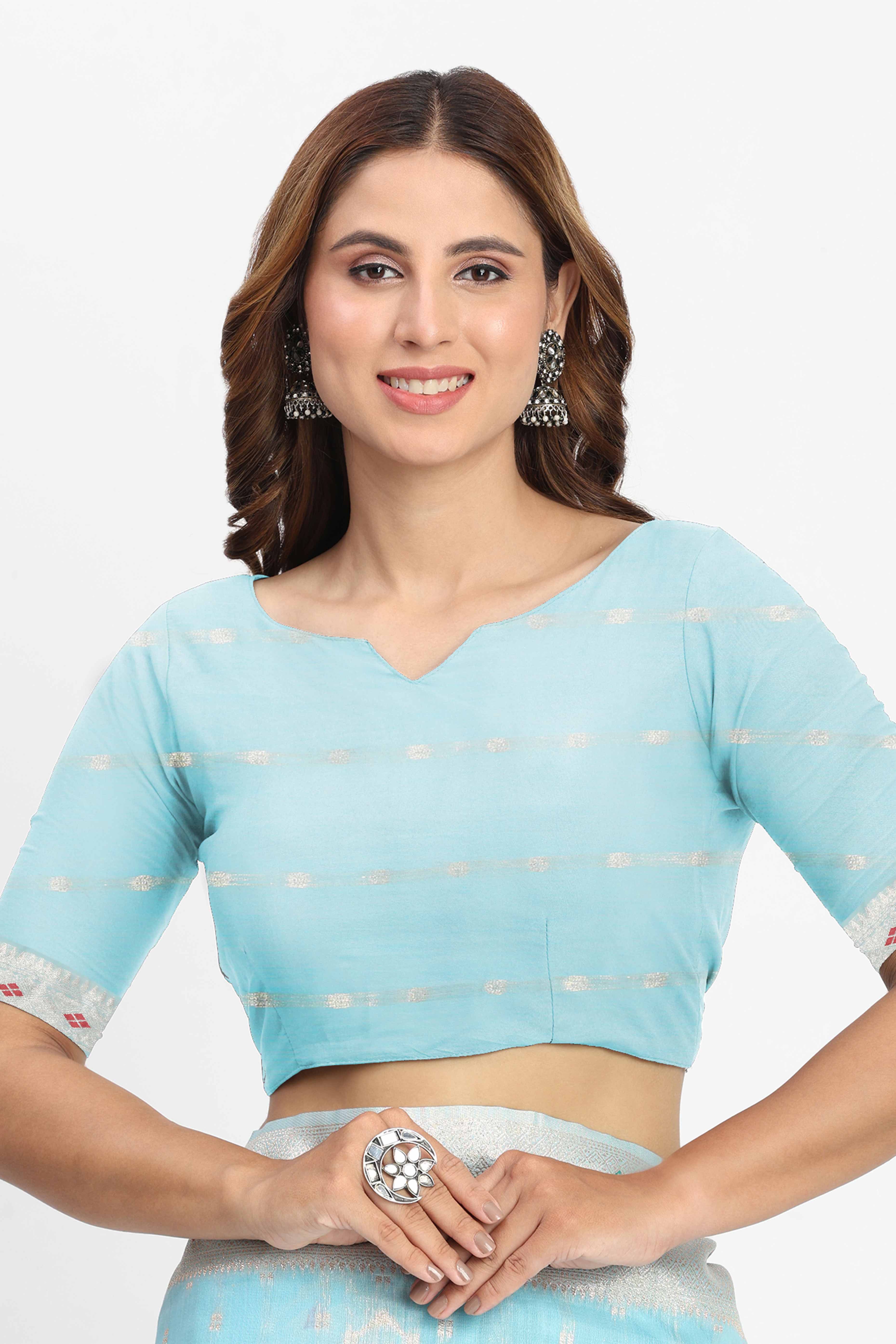 Shimmering Sky Blue linen Cotton Saree Embellished With Rich Zari Weaving And Tassels Pallu