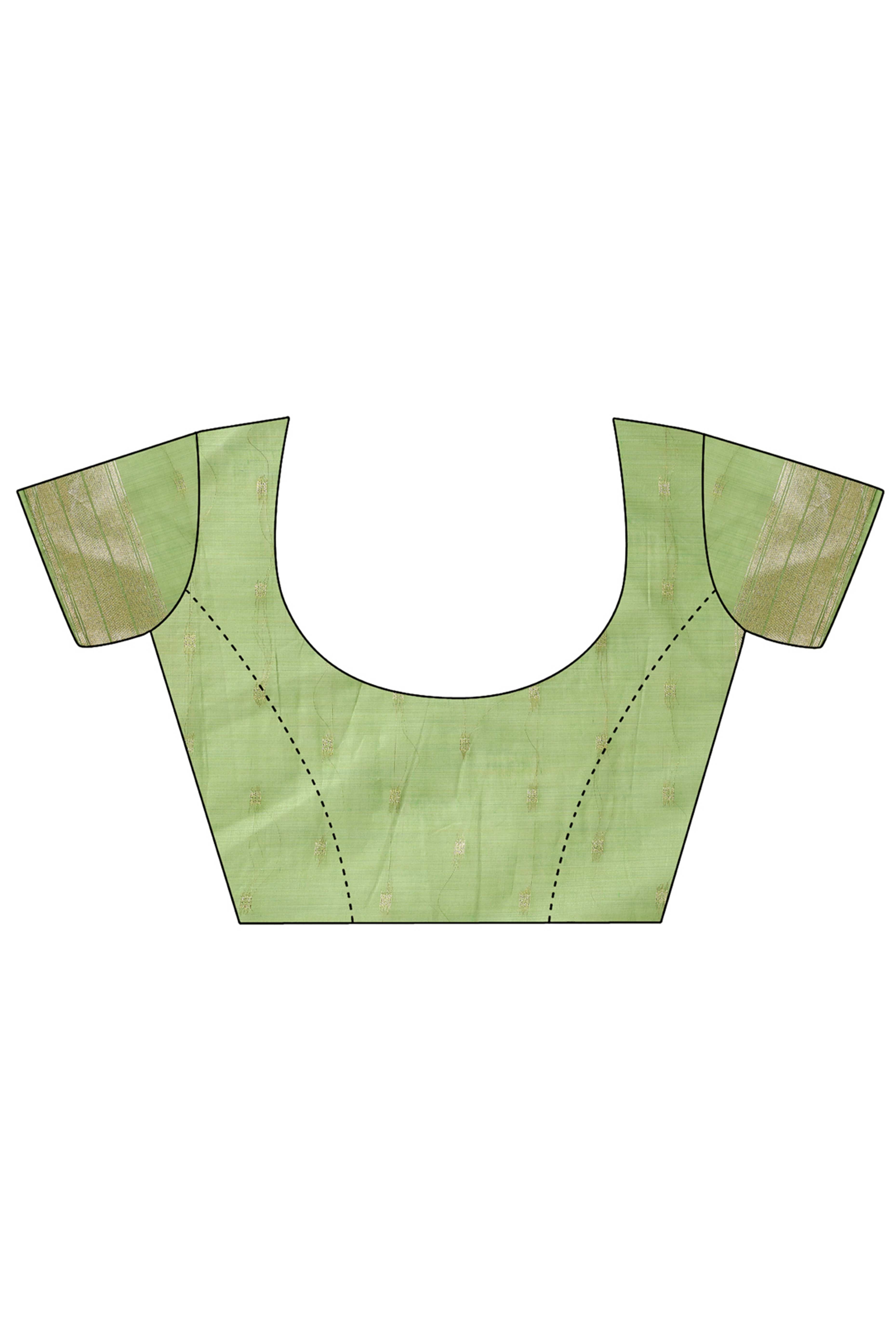 Light Green Floral Woven Linen Cotton Saree Accented With Peacock Motif Pallu & Zari Border