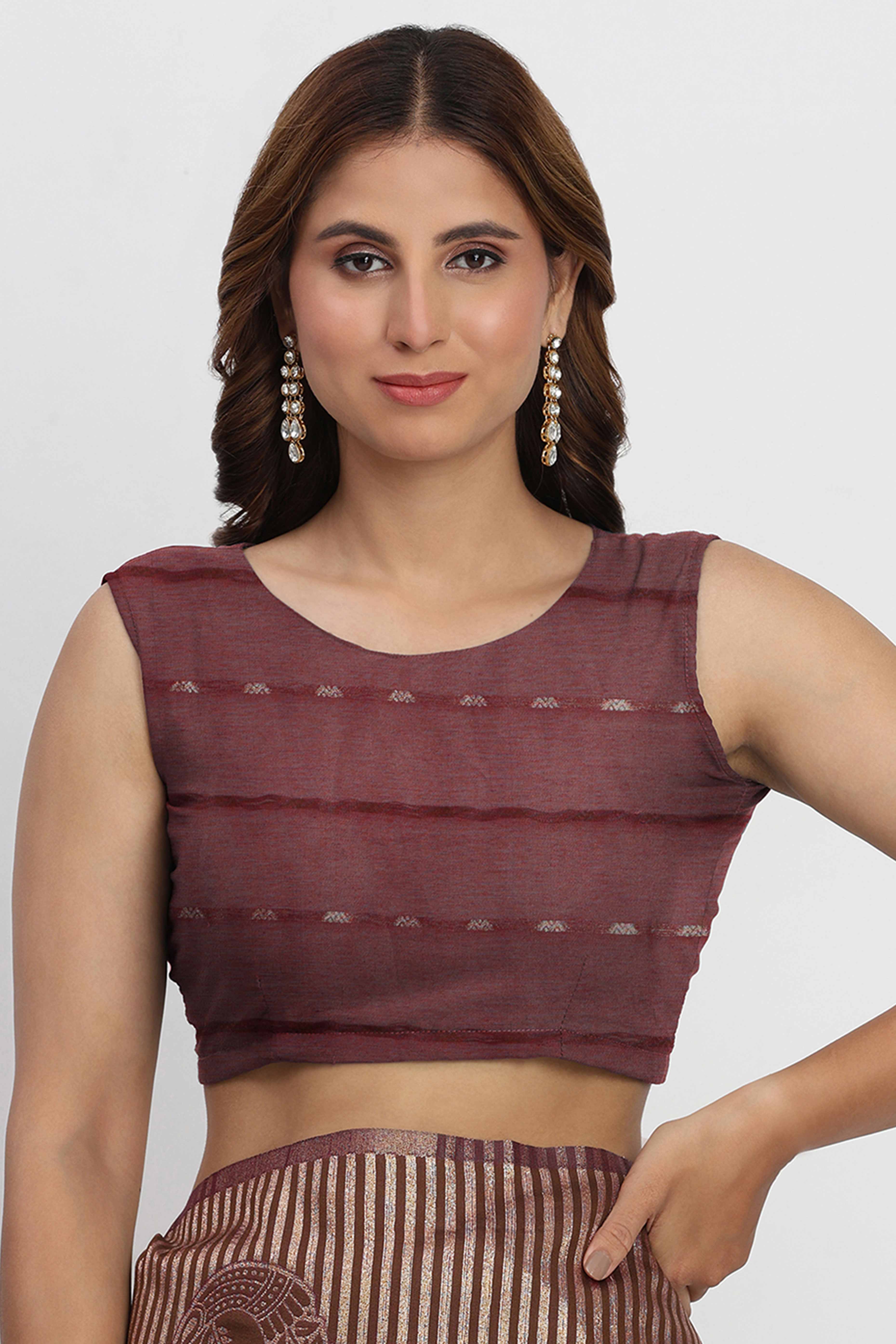 Linen Cotton Saree in Wine Hue Featuring Rich Zari Weaving